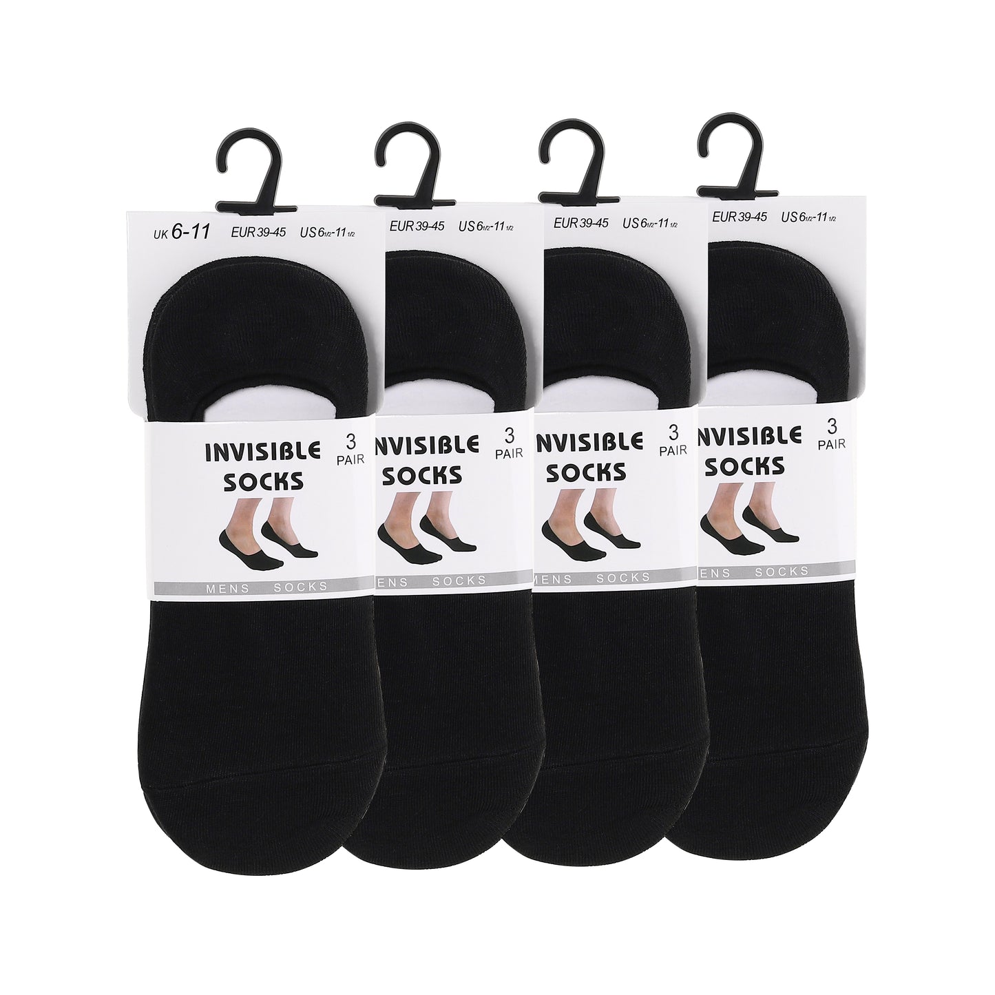 Mens No Show Socks - Plain Black (12 Pairs)