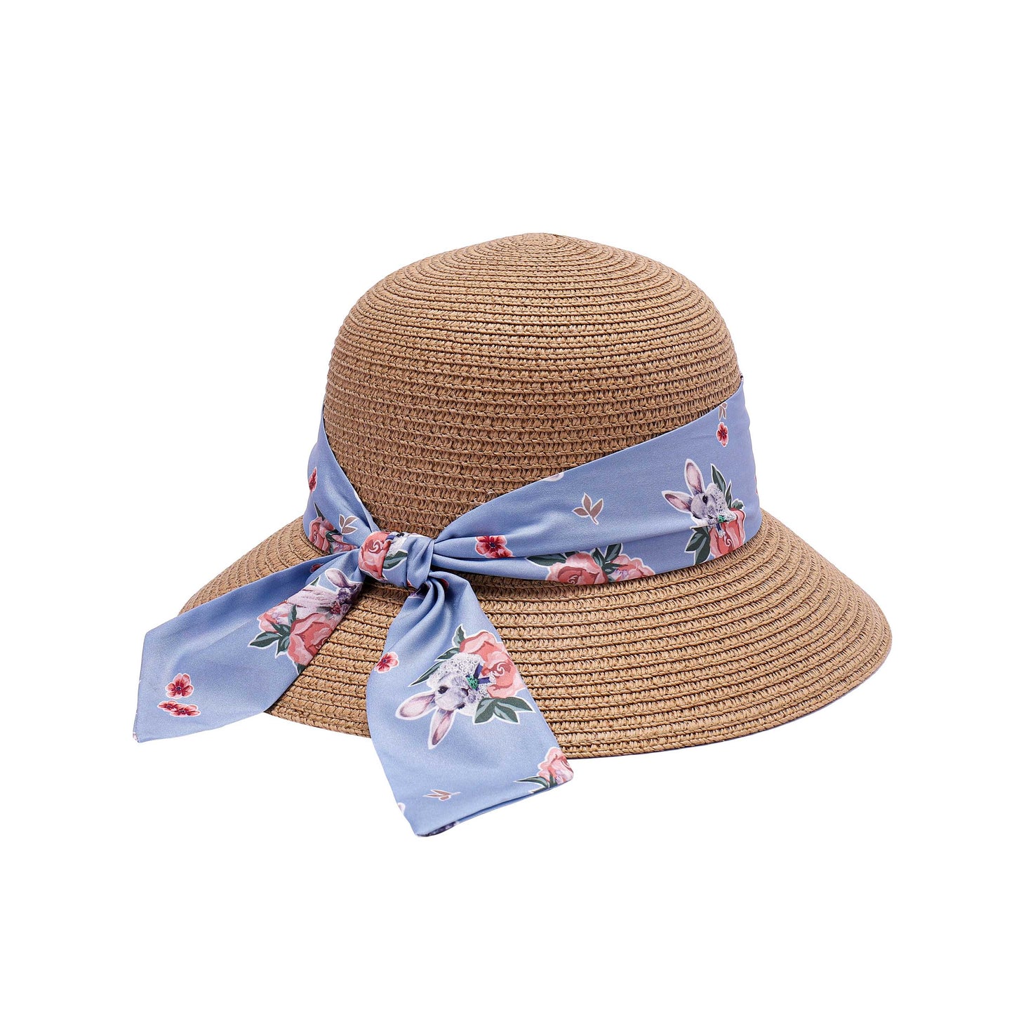 Ladies Classic Cloche Hat with Whimsical Floral Print Ribbon