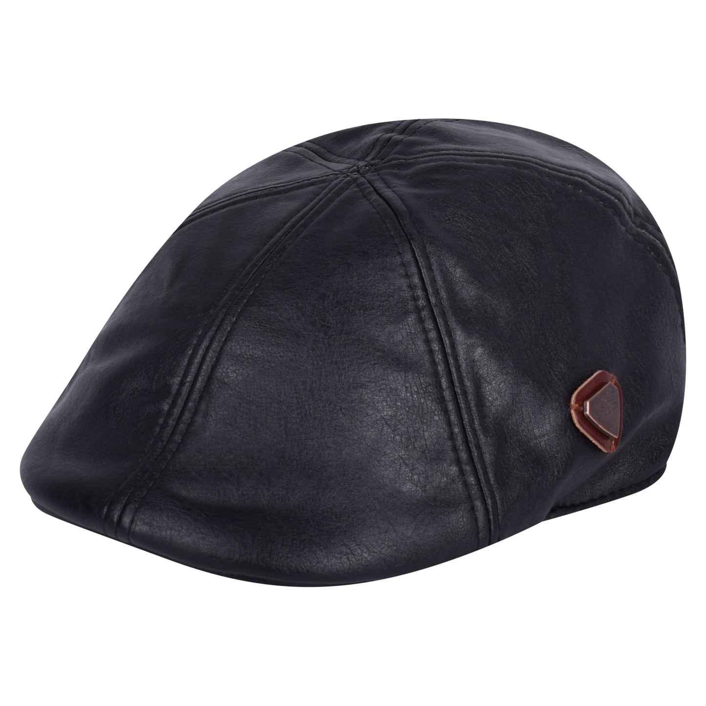 Royal Stallion Duckbill 6 Panel Flat Cap - Black Faux Leather