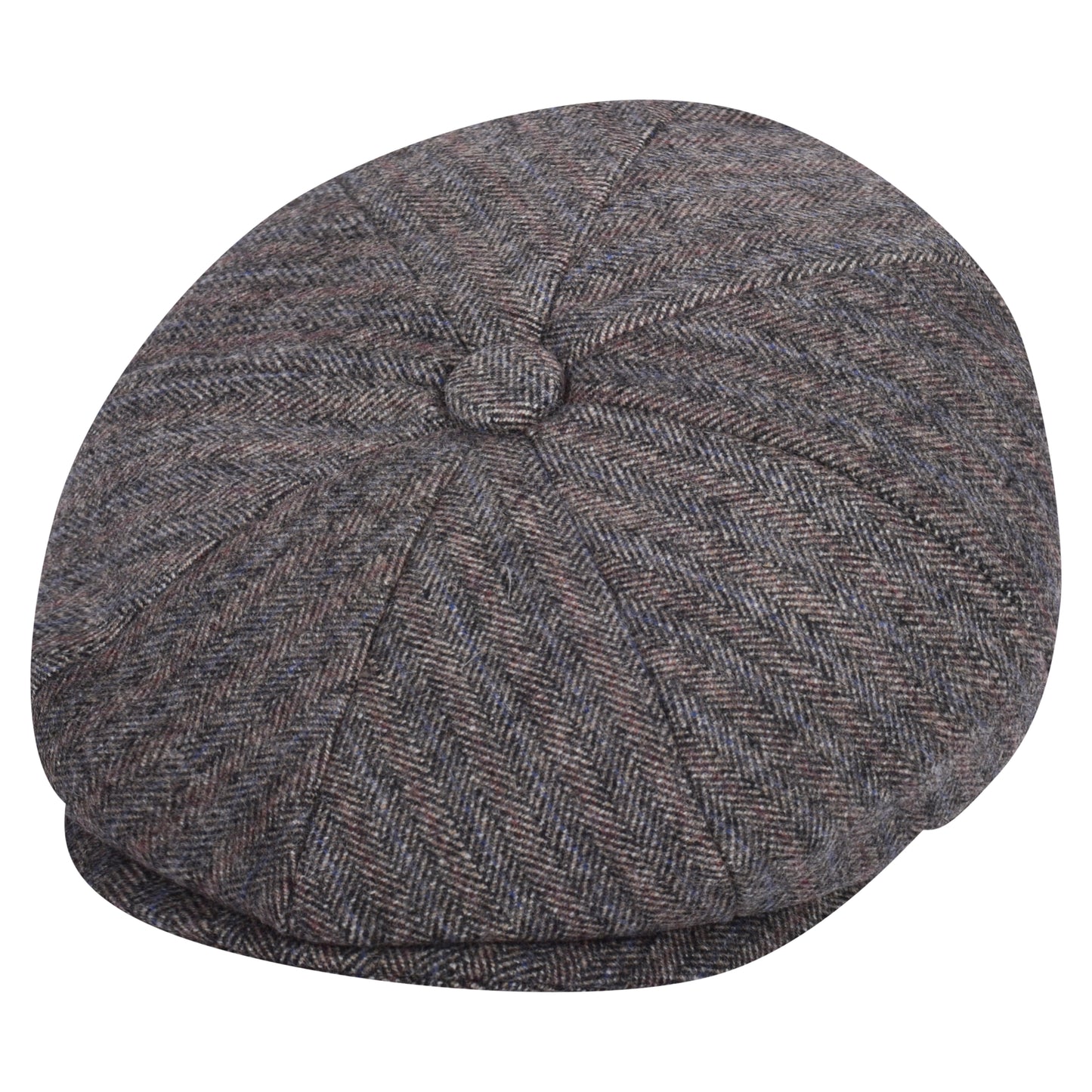 Classic 8 Piece Newsboy Cap - Grey & Brown Herringbone (One Size)