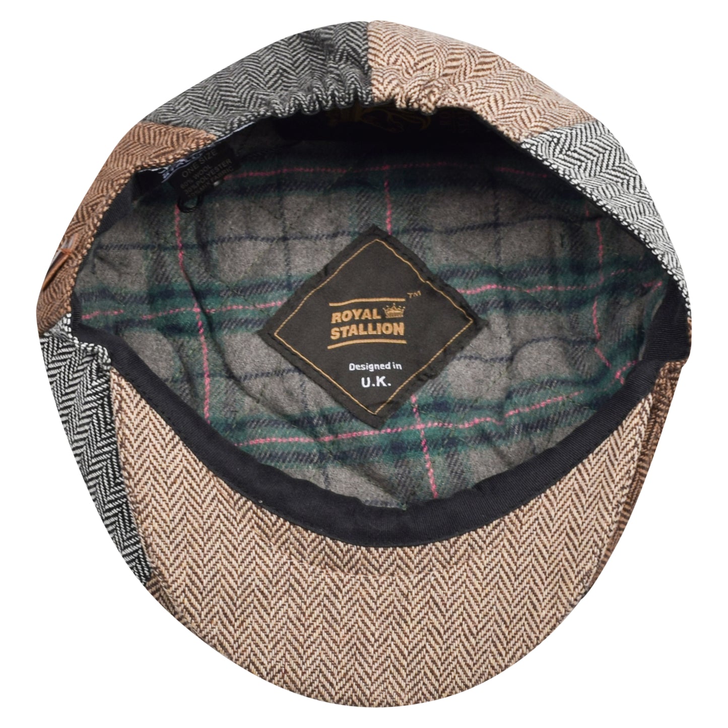 Classic 8 Piece Newsboy Cap - Herringbone Patchwork (One Size)