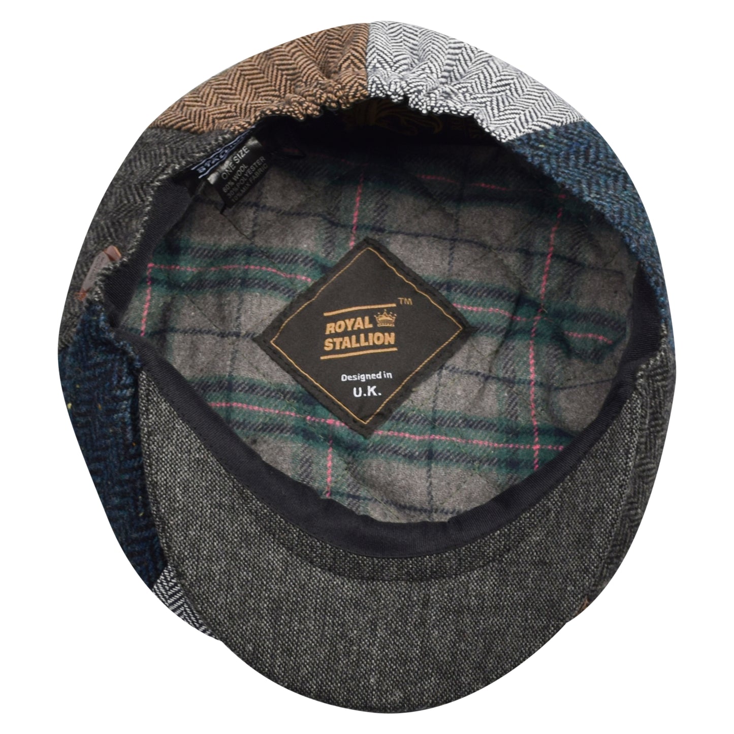 Classic 8 Piece Newsboy Cap - Herringbone Patchwork 2 (One Size)