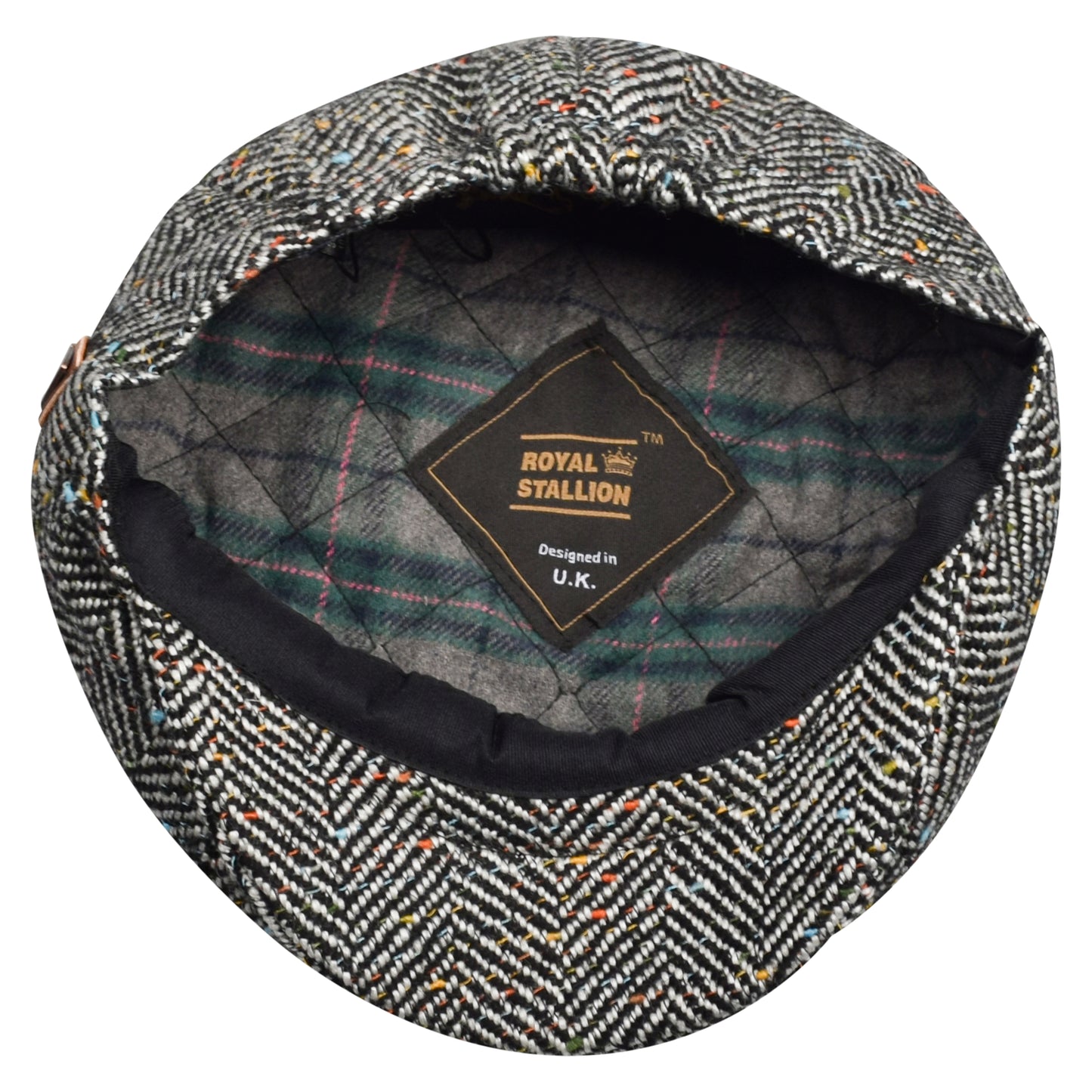 Classic 8 Piece Newsboy Cap - B&W Herringbone with Speckles (One Size)