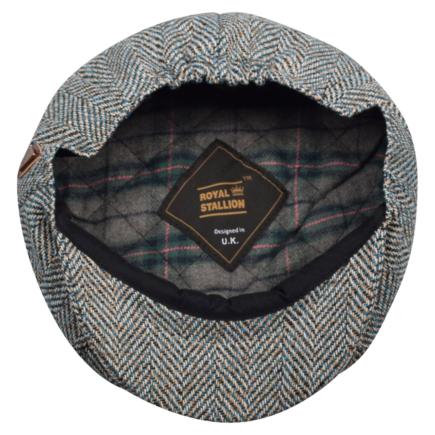 Classic 8 Piece Newsboy Cap - Blue/Yellow Herringbone (One Size)