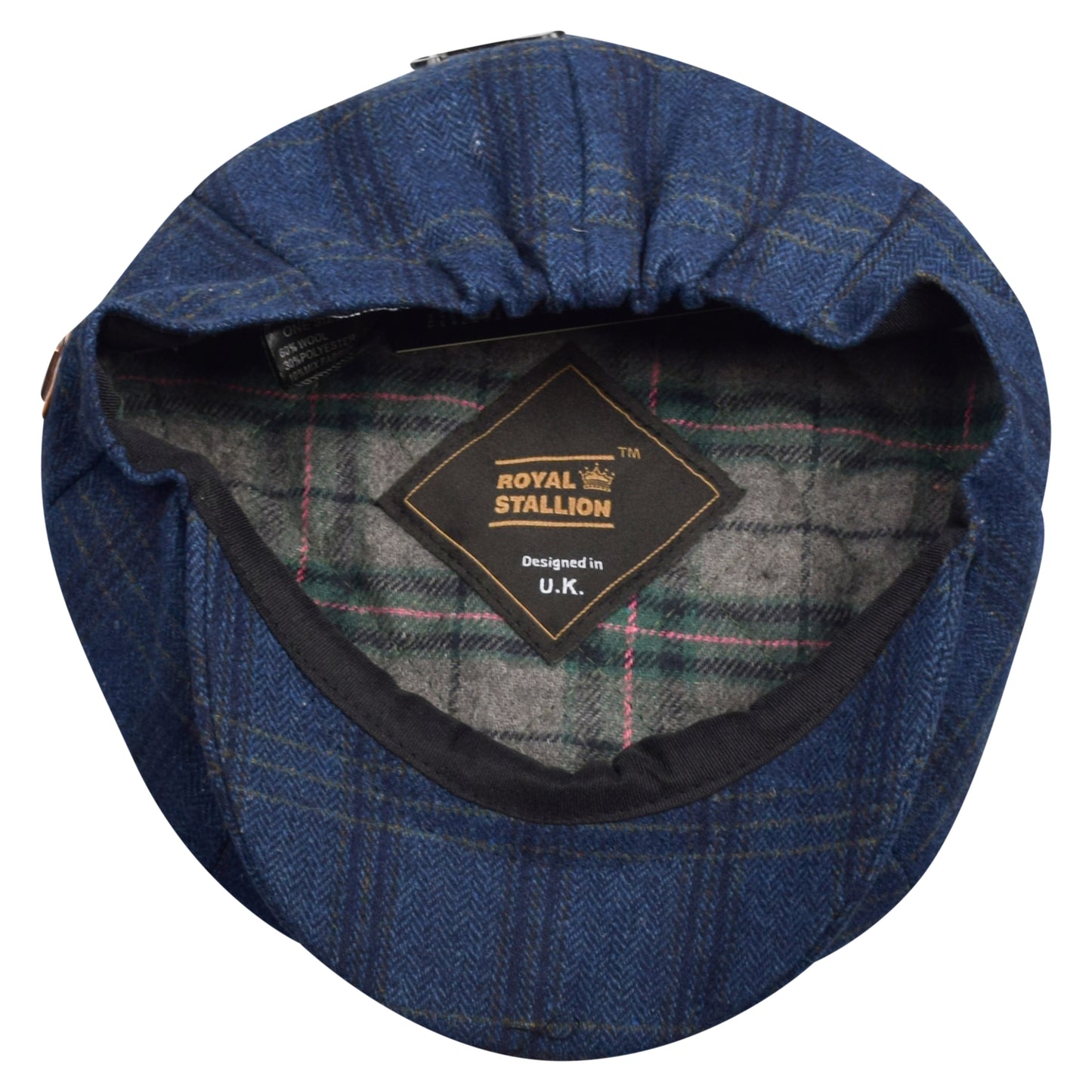 Classic 8 Piece Newsboy Cap - Royal Blue Check (One Size)