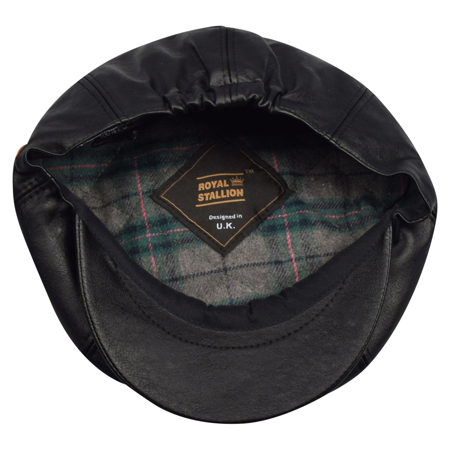 Classic 8 Piece Newsboy Cap - Black Faux Leather (One Size)