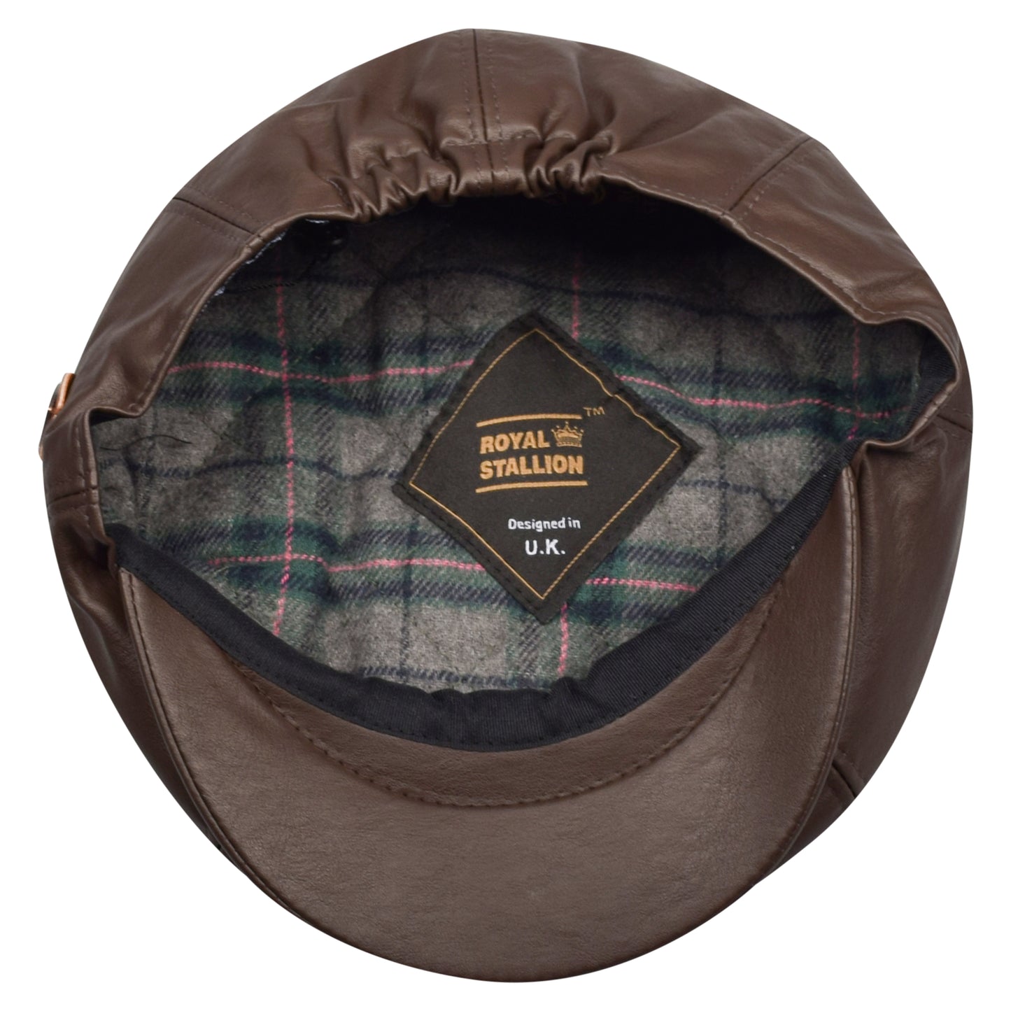 Classic 8 Piece Newsboy Cap - Brown Faux Leather (One Size)