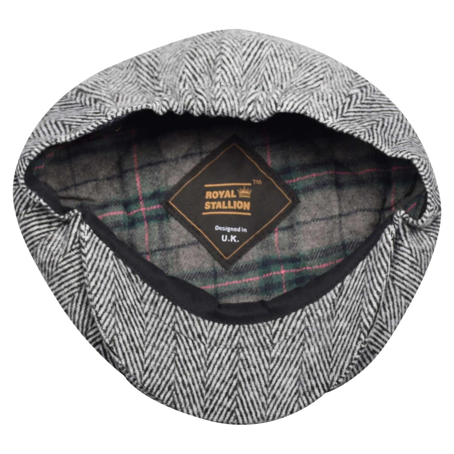 Classic 8 Piece Newsboy Cap - Black & White Herringbone (One Size)
