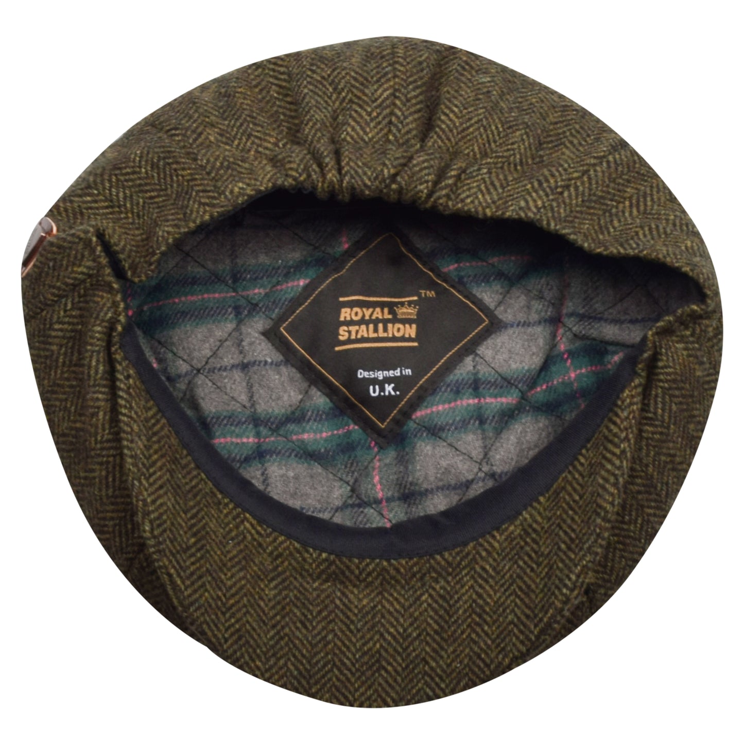 Classic 8 Piece Newsboy Cap - Green Herringbone (One Size)