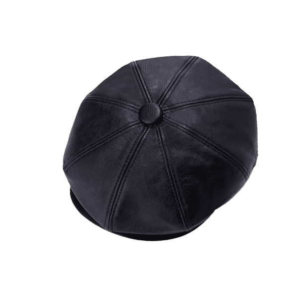 Classic 8 Piece Newsboy Cap - Black Faux Leather
