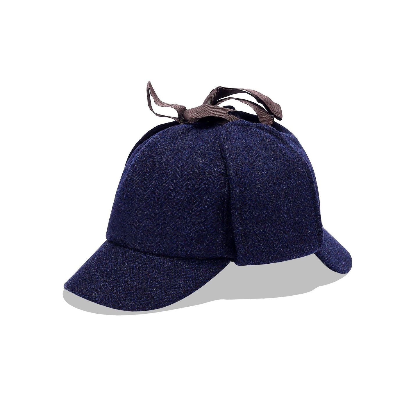 Classic Traditional Sherlock Holmes Deerstalker Hat - Navy Herringbone