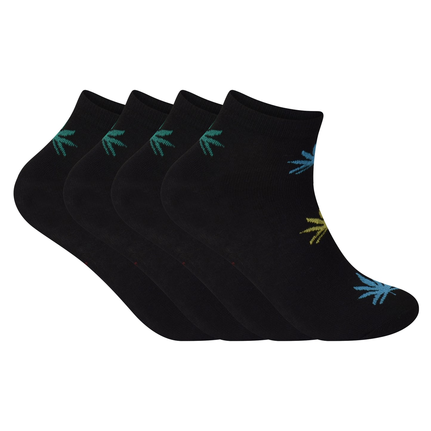 Mens Trainer Socks - Black Multi Ganja Leaf (12 Pairs)