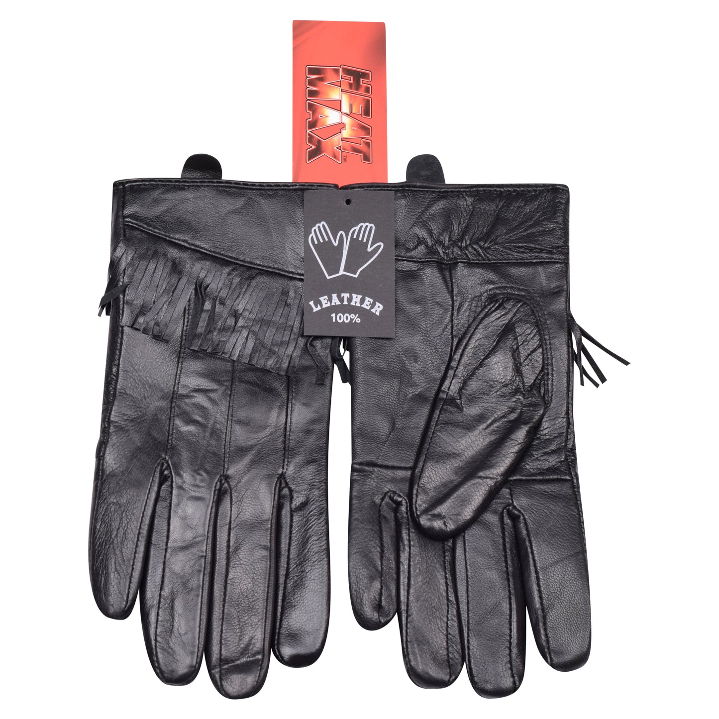 Ladies Fringe Detail Leather Gloves - Black (12 Pairs)
