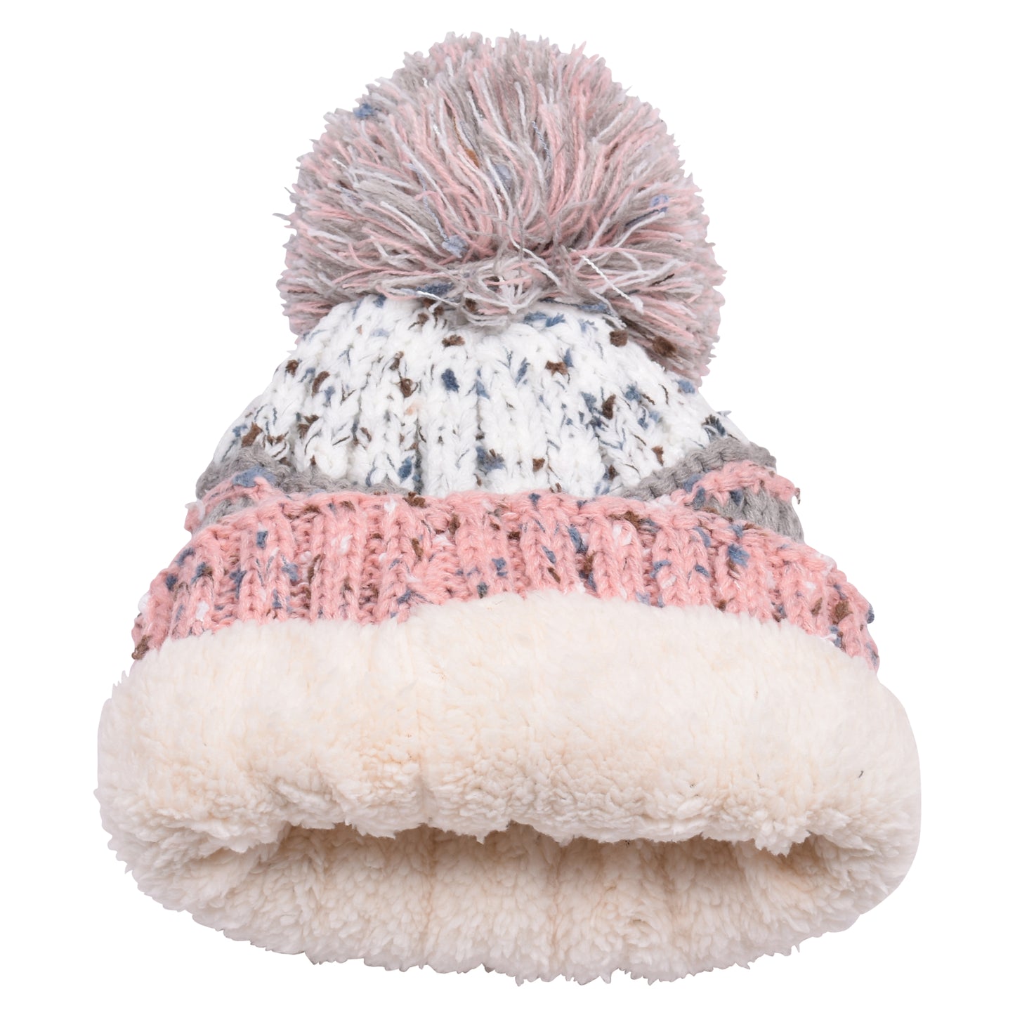 Thin Stripe Pompom Hats - Teddy Fur Fleece Lined