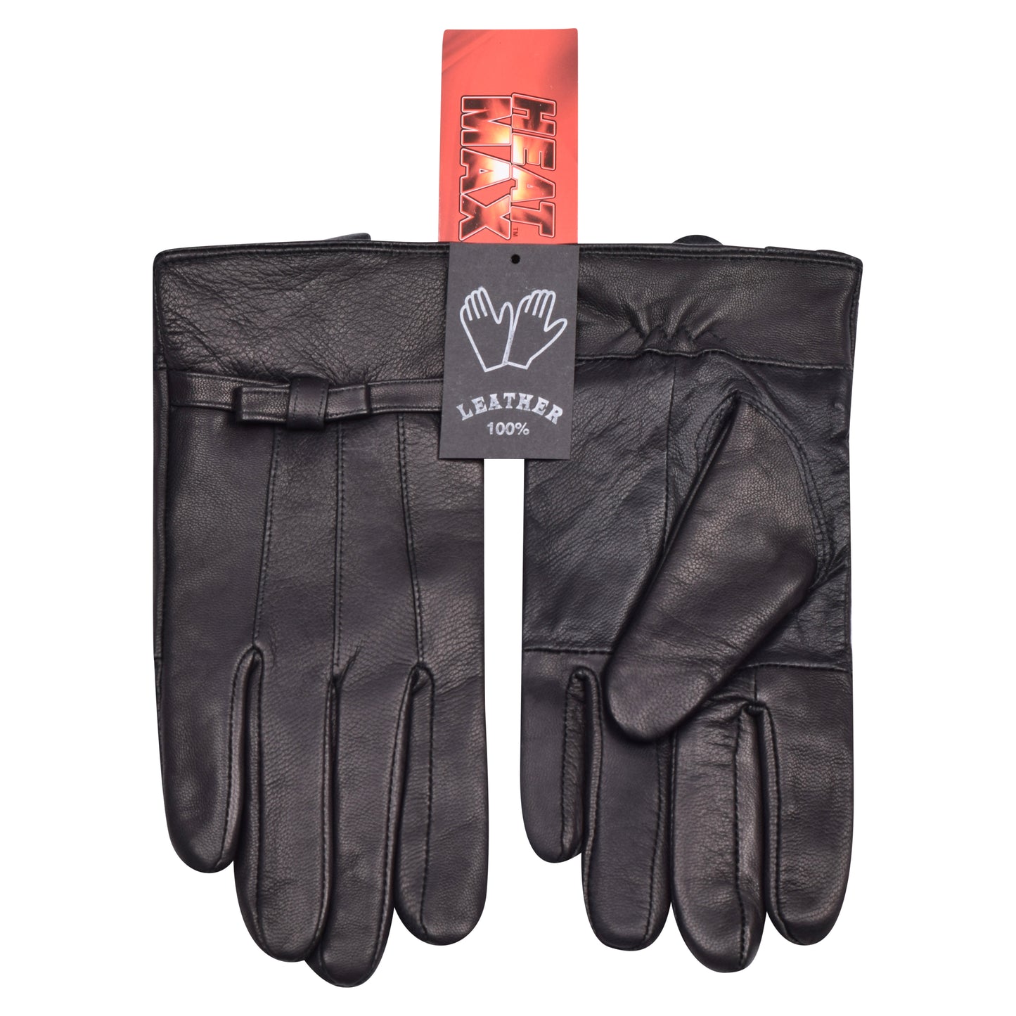 Ladies Chic Bow Leather Gloves - Black (12 Pairs)