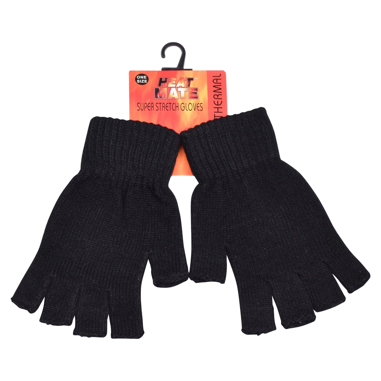 Unisex Heat Fingerless Gloves - Black (12 Pairs)