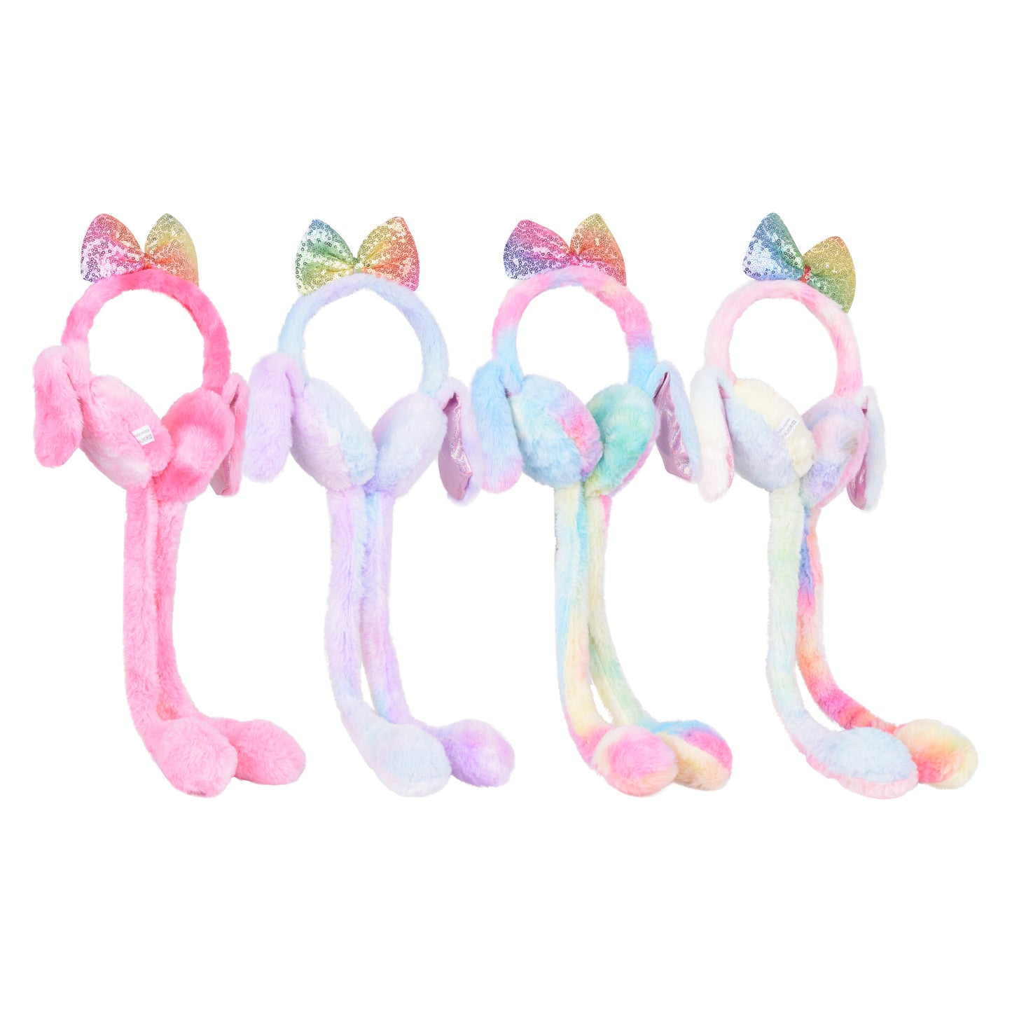Plush Ear Moving Earmuffs With Magical Lights & Sound - Bow (Tie Dye)