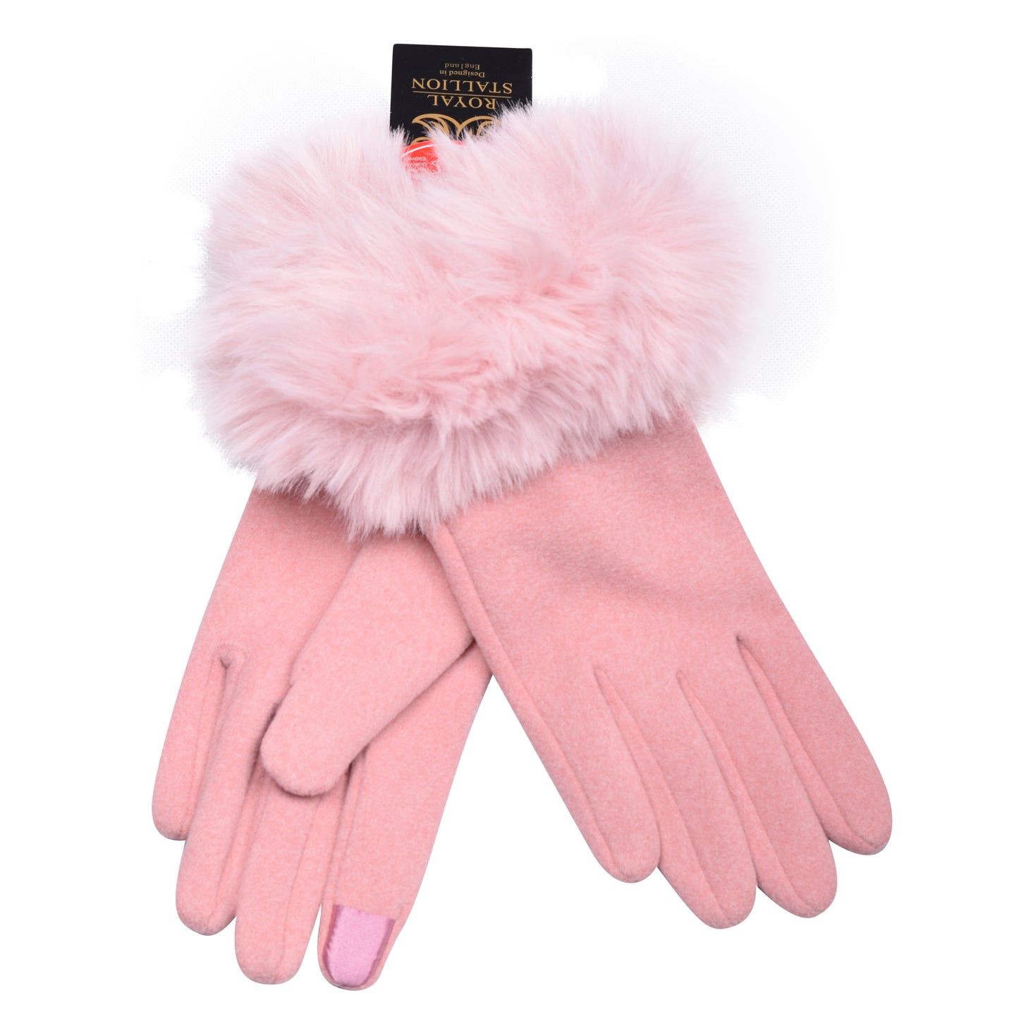 Ladies Cotton Touchscreen Gloves with Luxury Faux Fur Trim - Assorted (12 Pairs)