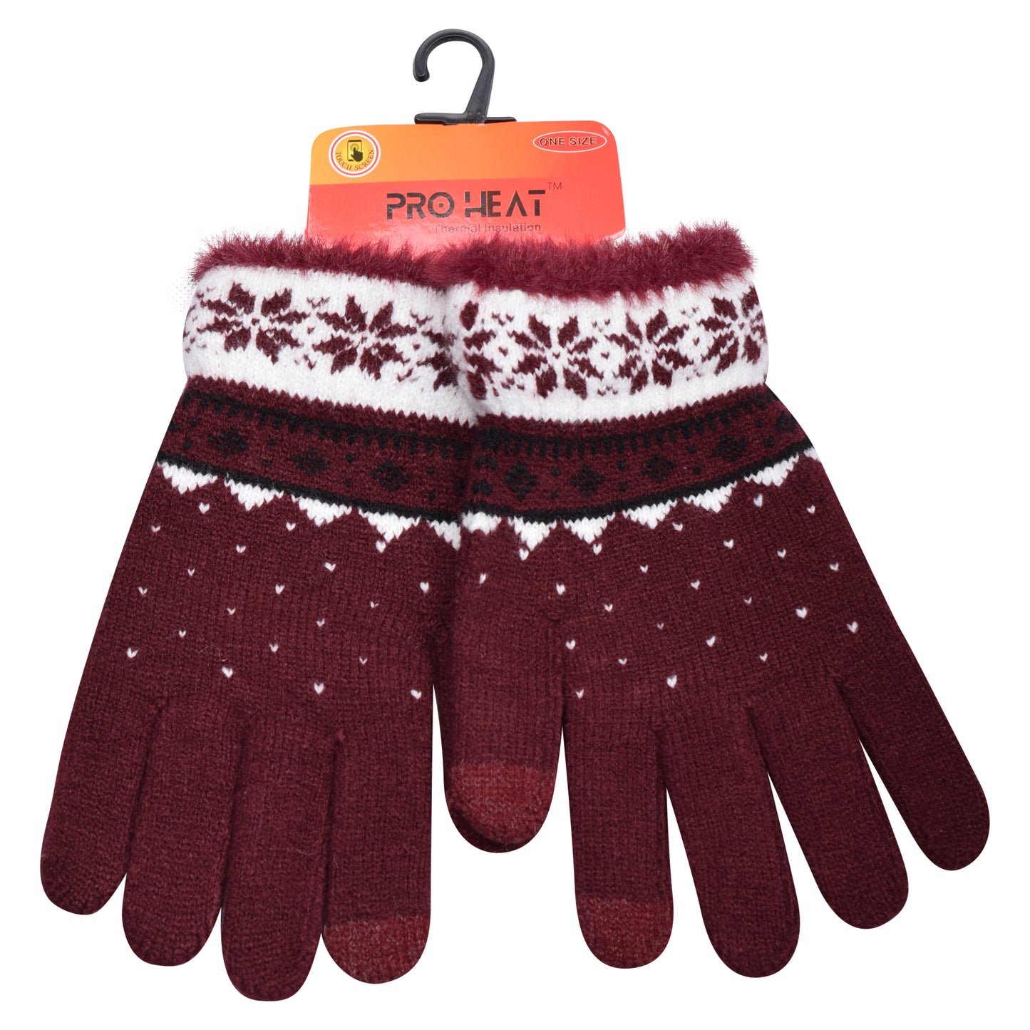 Ladies Snowflake Knitted Gloves with Fur Trim - Assorted (12 Pairs)