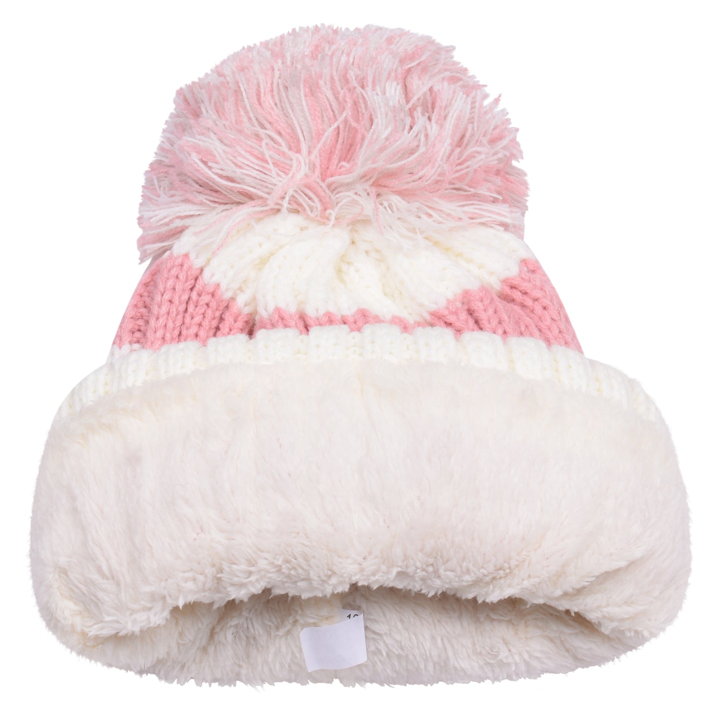 Thick Stripe Pompom Hats - Teddy Fur Fleece Lined