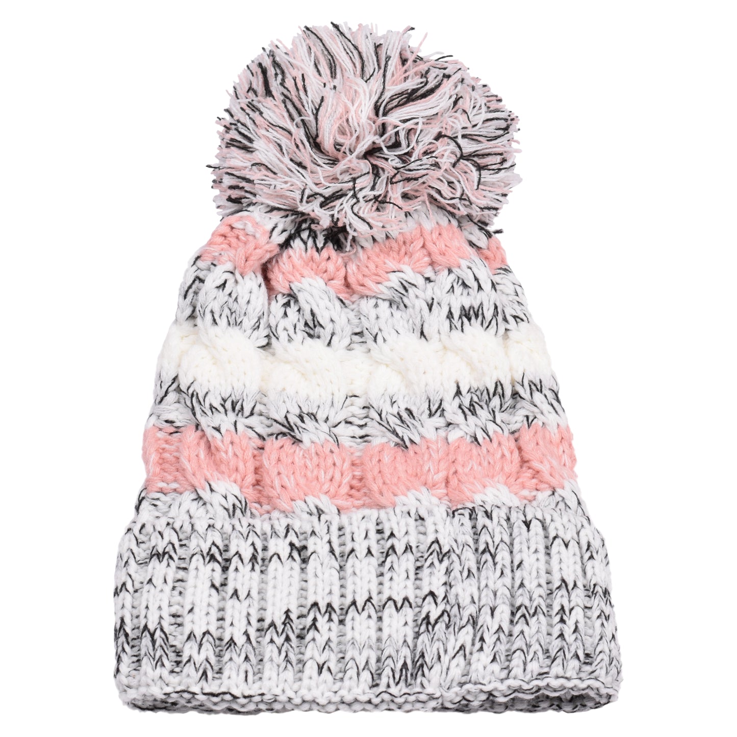 Striped Pompom Hats - Teddy Fur Fleece Lined