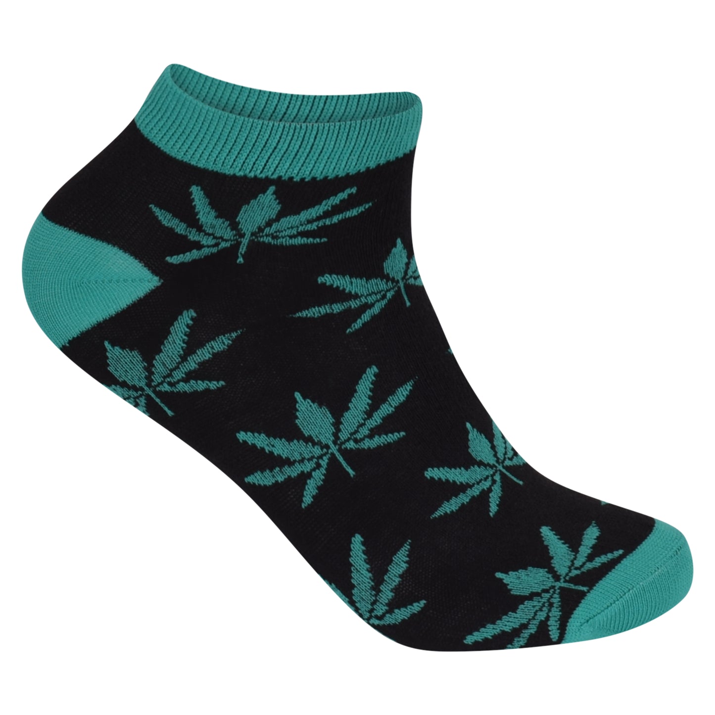Mens Trainer Socks - Black Ganja Leaf (12 Pairs)