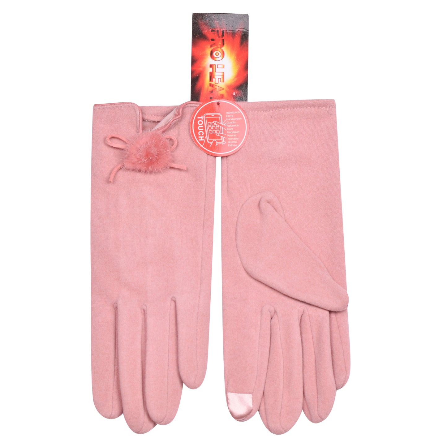 Ladies Cotton Touchscreen Gloves with Pompom - Assorted (12 Pairs)