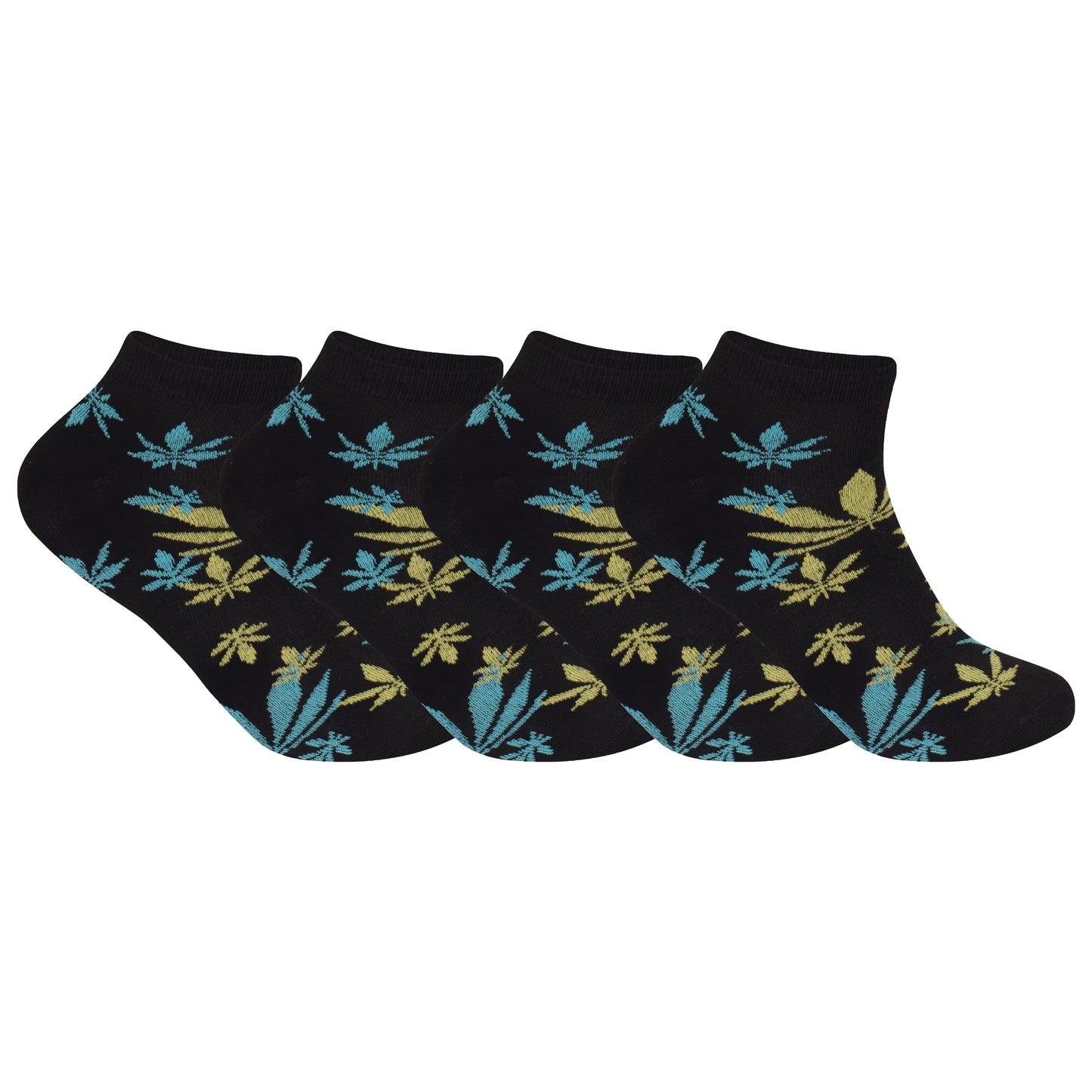 Mens Trainer Socks - Black Multi Ganja Leaf (12 Pairs)