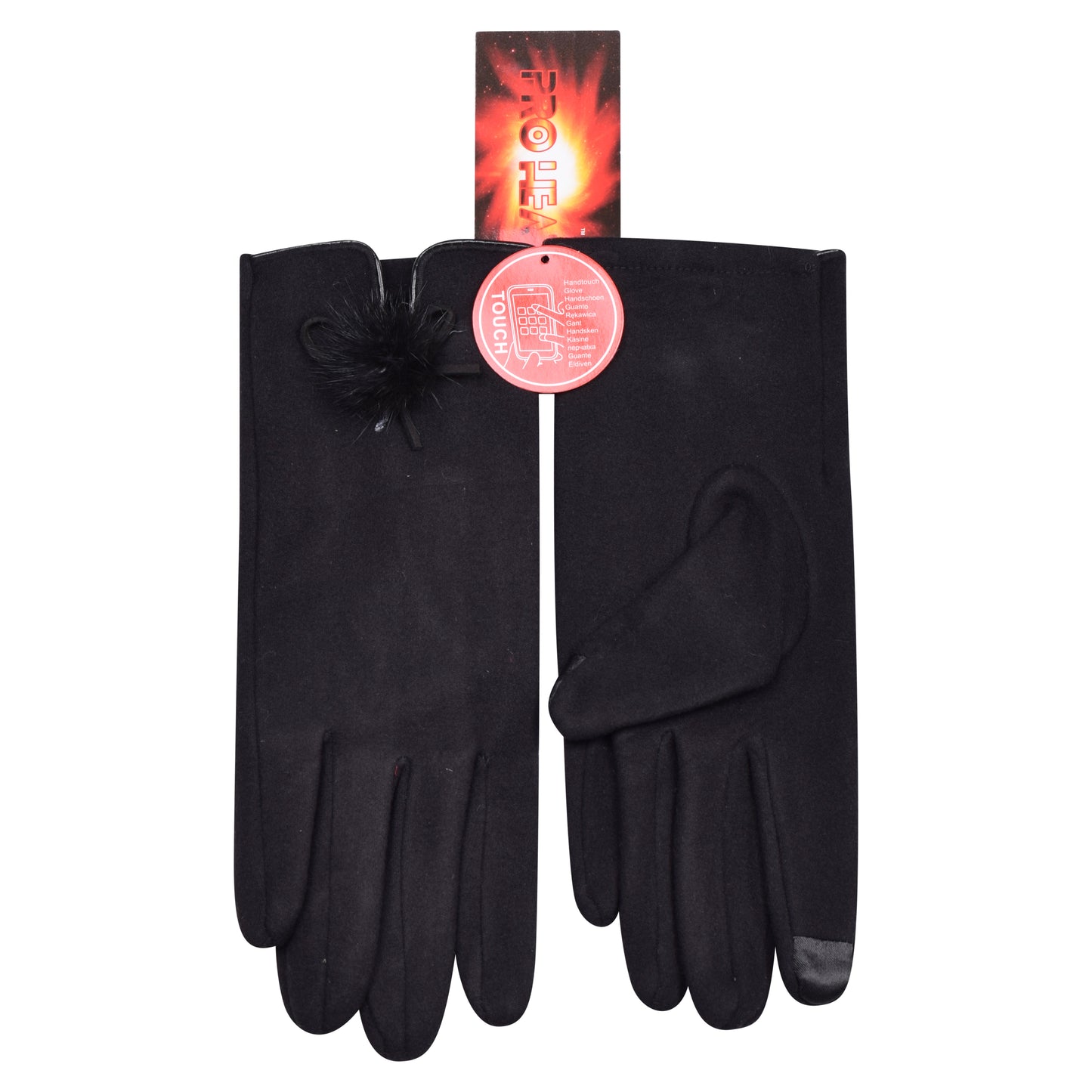 Ladies Cotton Touchscreen Gloves with Pompom - Black (12 Pairs)