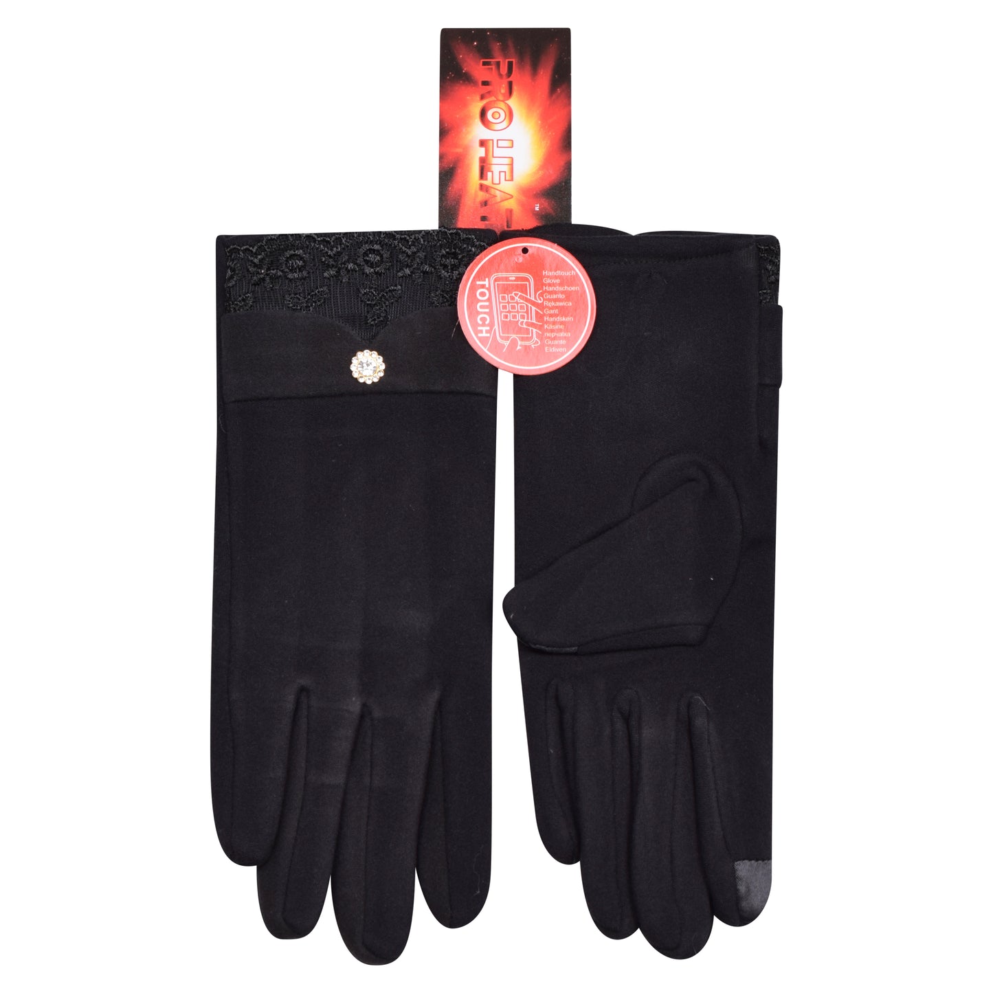 Ladies Cotton Laced Elegance Touchscreen Gloves - Black (12 Pairs)