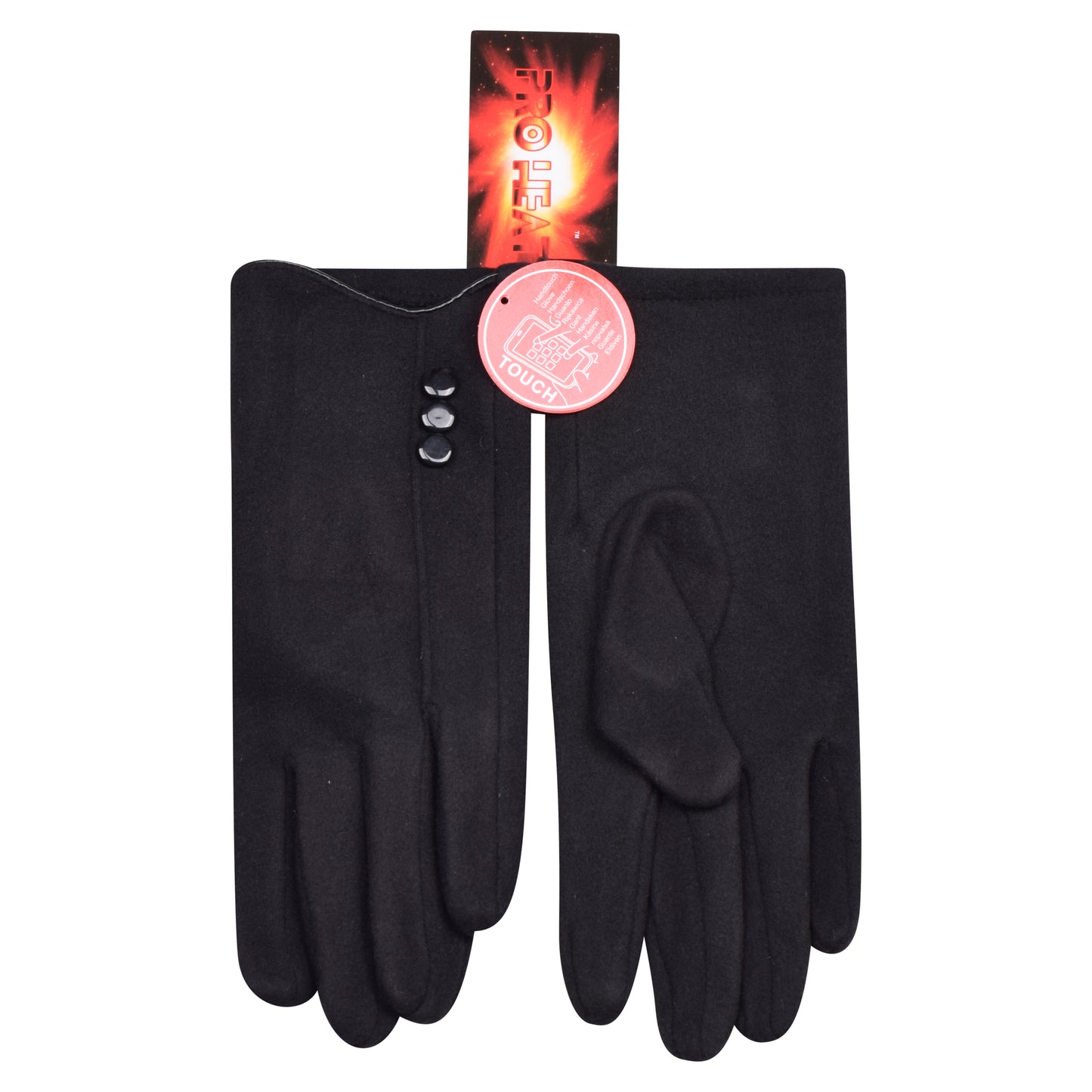 Ladies Cotton Button Elegance Touchscreen Gloves - Black (12 Pairs)