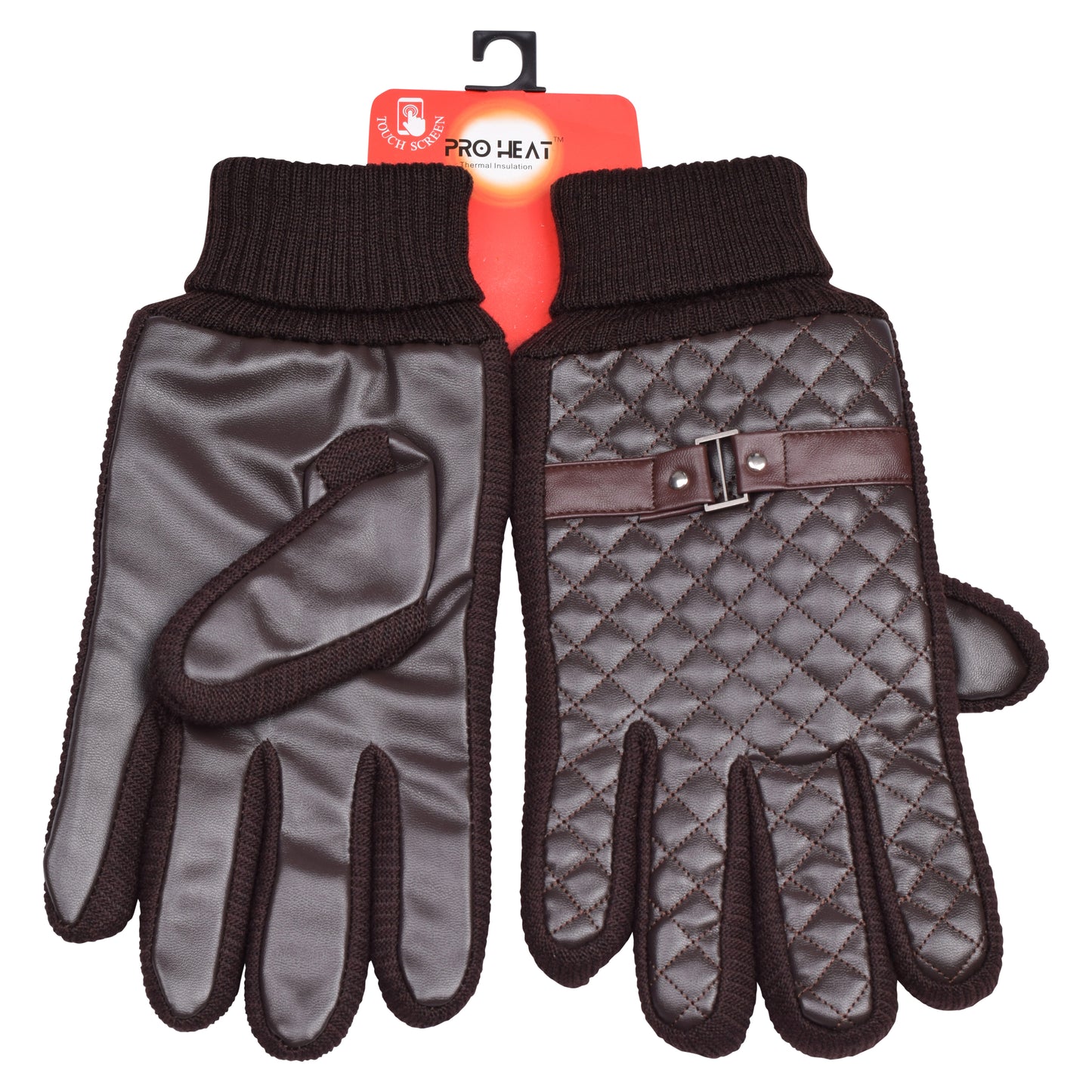 Mens Quilted Faux Leather Touchscreen Gloves (12 Pairs)