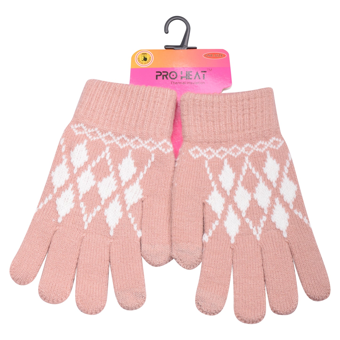 Ladies White Diamonds Knitted Gloves - Assorted Colours (12 Pairs)