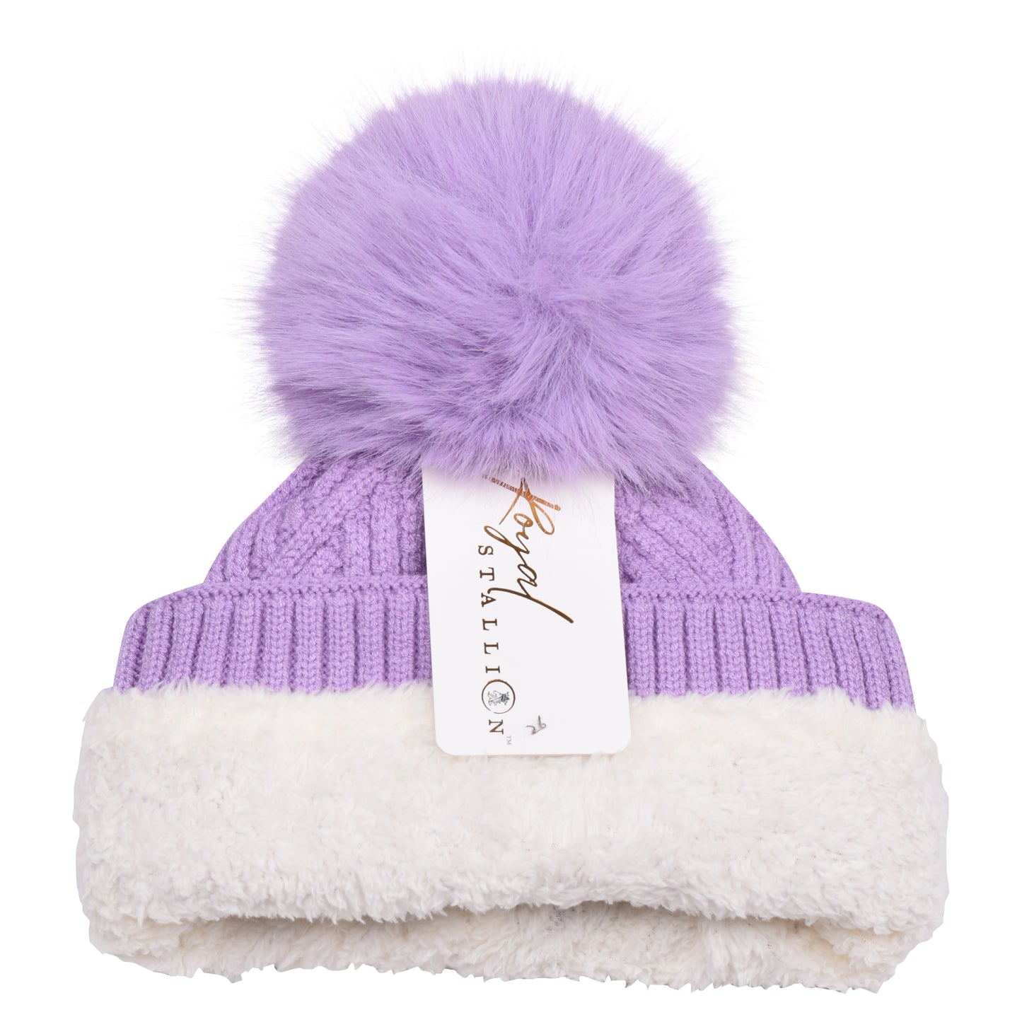 Soft Herringbone & Stripe Combo Pompom Hats - Luxury Fur Lined