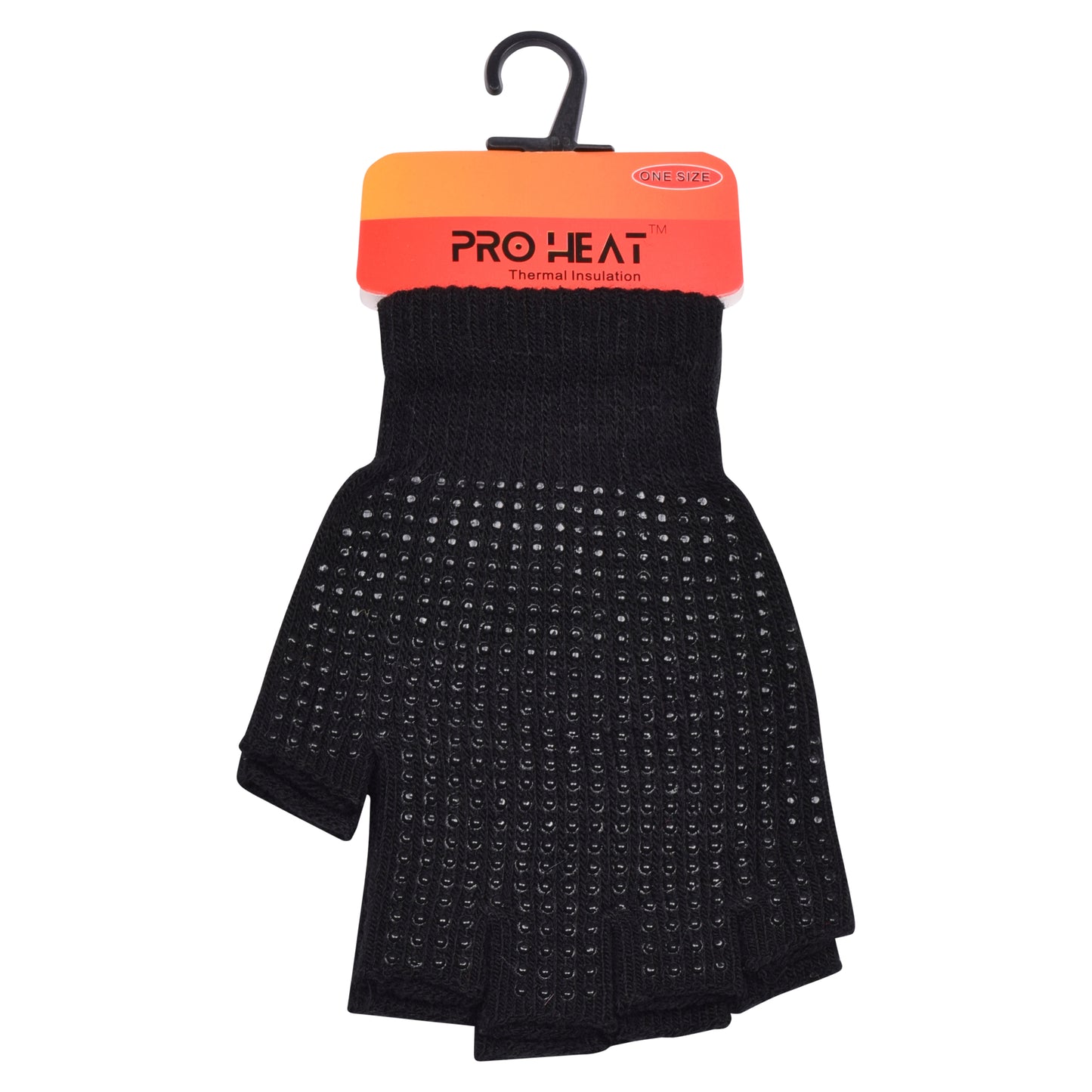 Unisex Pro Heat Fingerless Gripper Gloves - Black (12 Pairs)