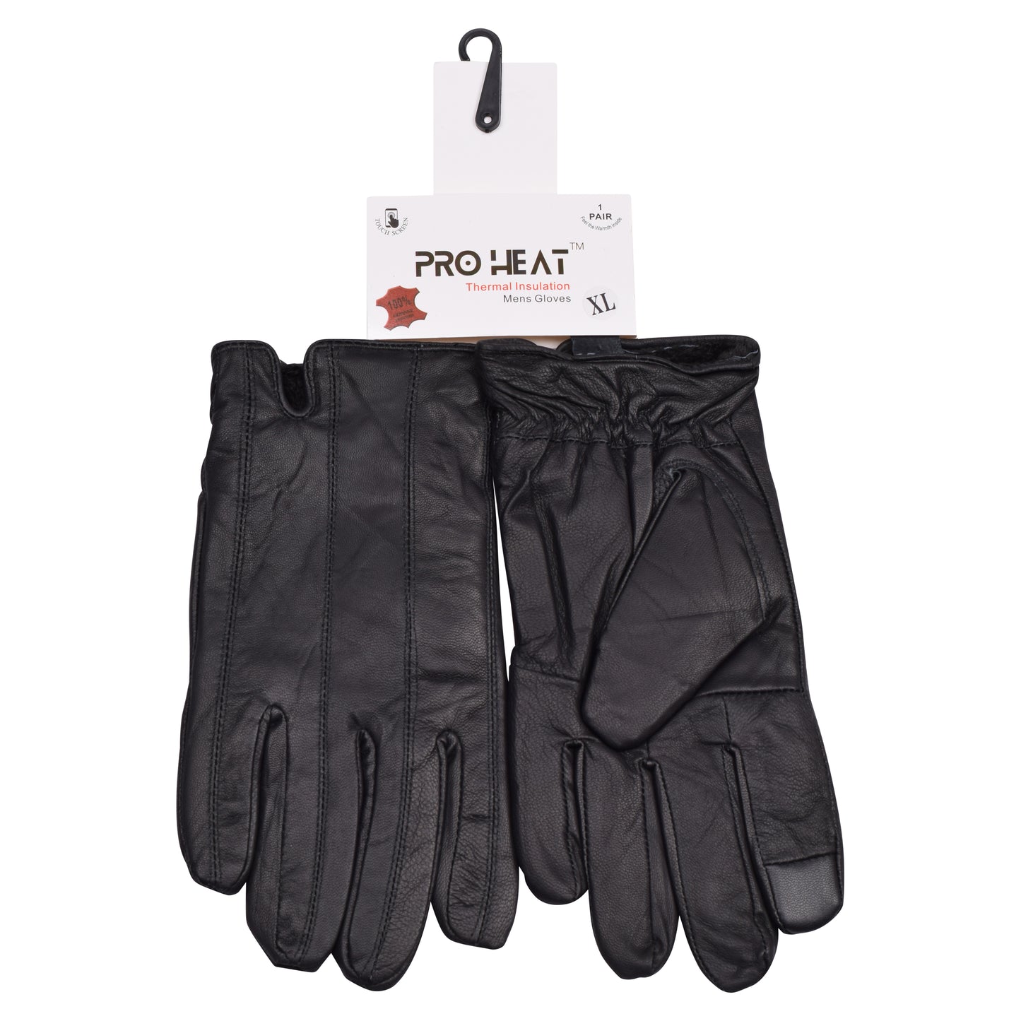 Mens Classic Pro Heat Touchscreen Leather Gloves - Black (12 Pairs)