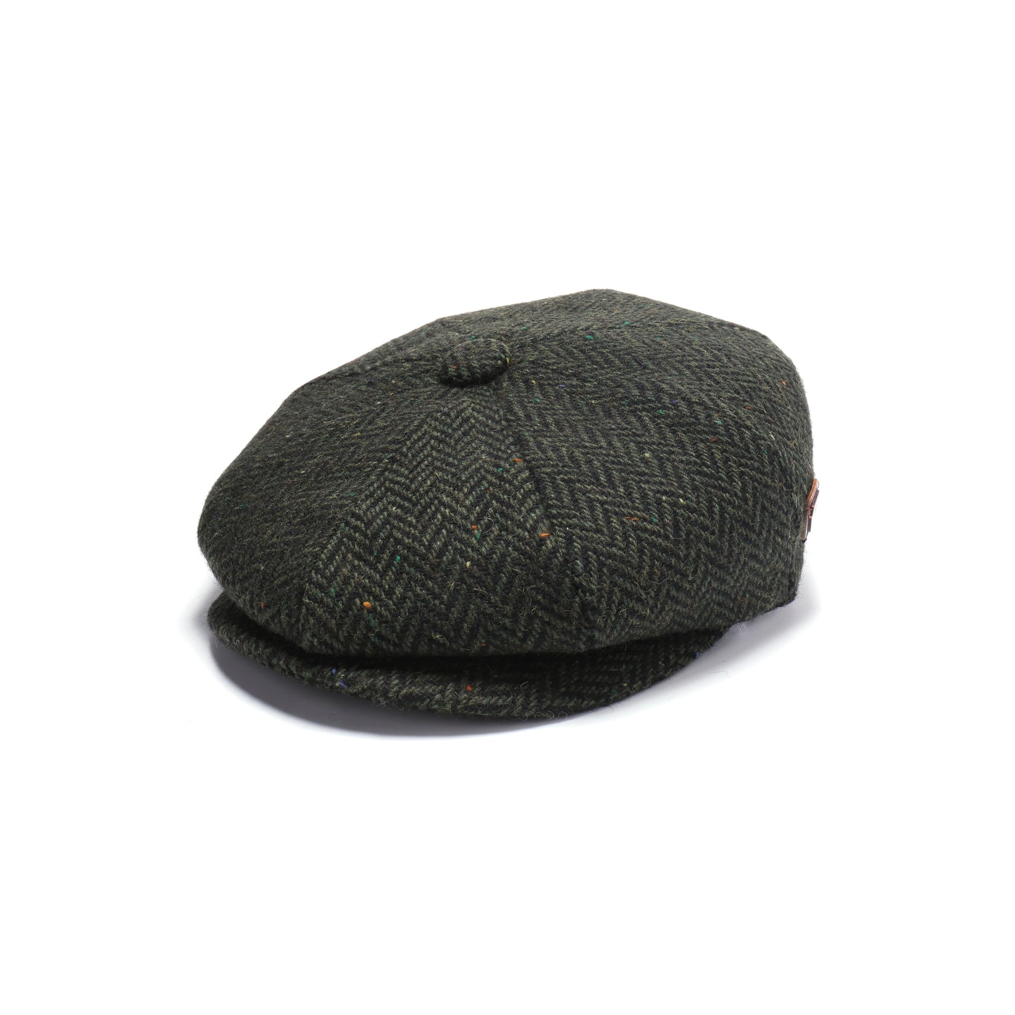 Classic 8 Piece Newsboy Cap - Green Herringbone with Colourful Speckles