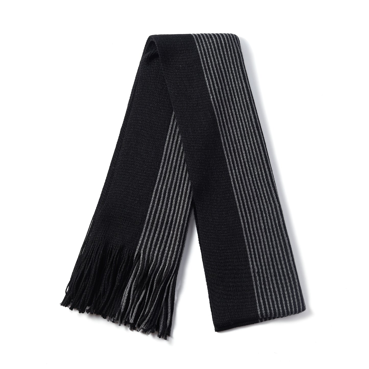 Mens Supersoft Luxury Knitted Scarves with tassels - Grey Stripes