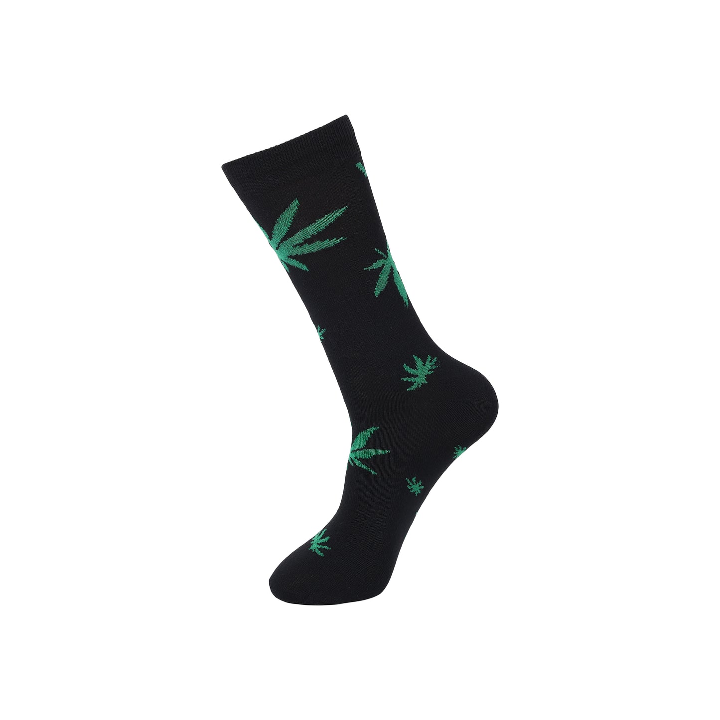 Mens Dress Socks - Black/ Green Ganja Leaf (12 Pairs)