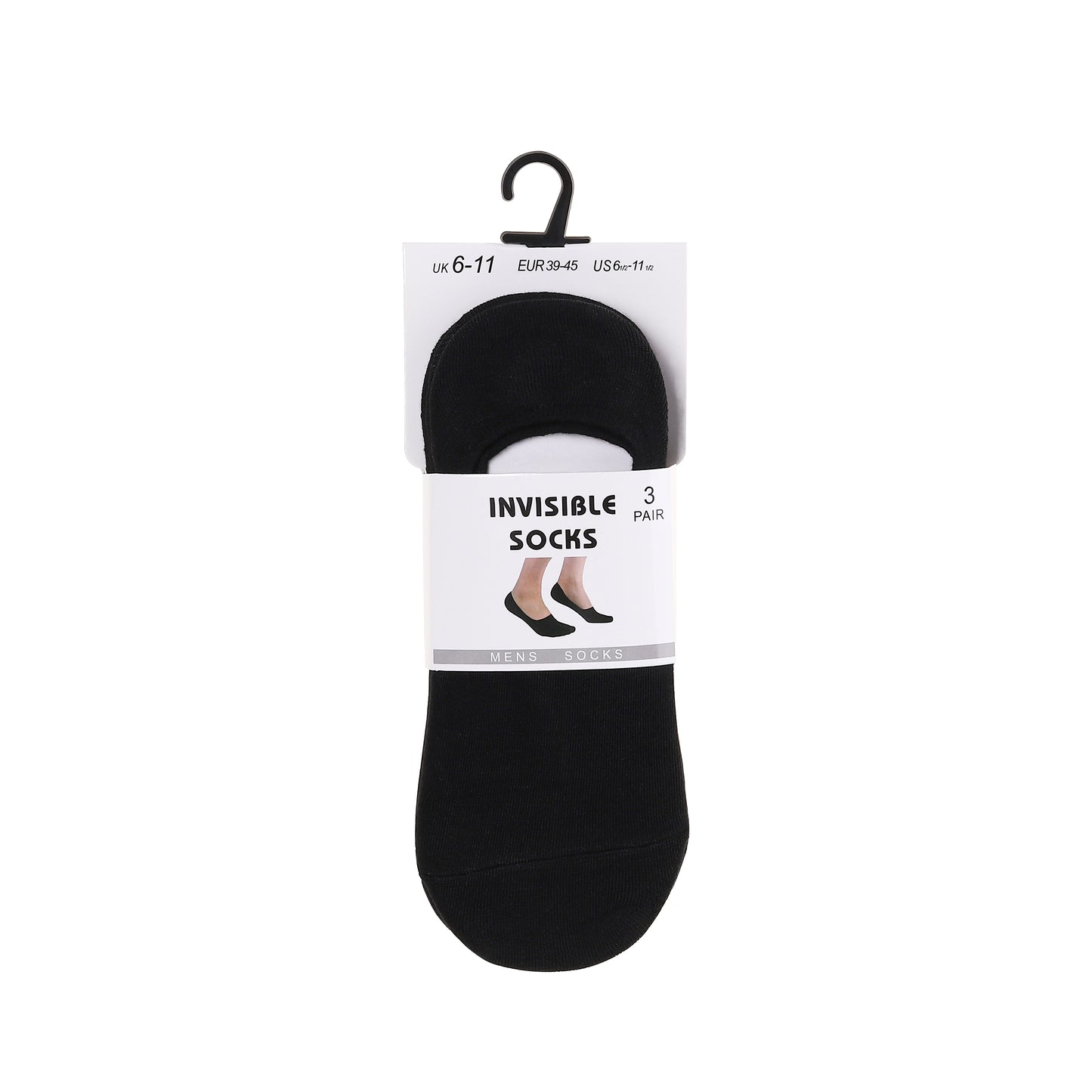 Mens No Show Socks - Plain Black (12 Pairs)