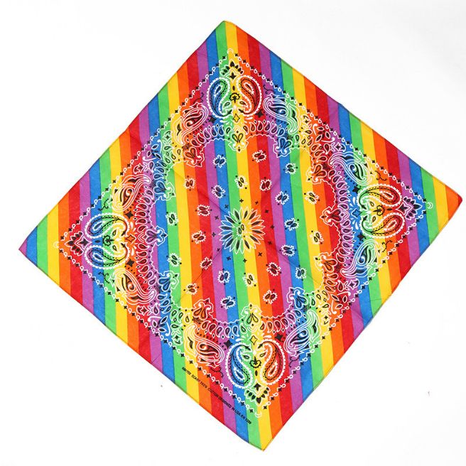 Retro Hippie Paisley Print Bandana - Tie Dye Rainbow Stripes