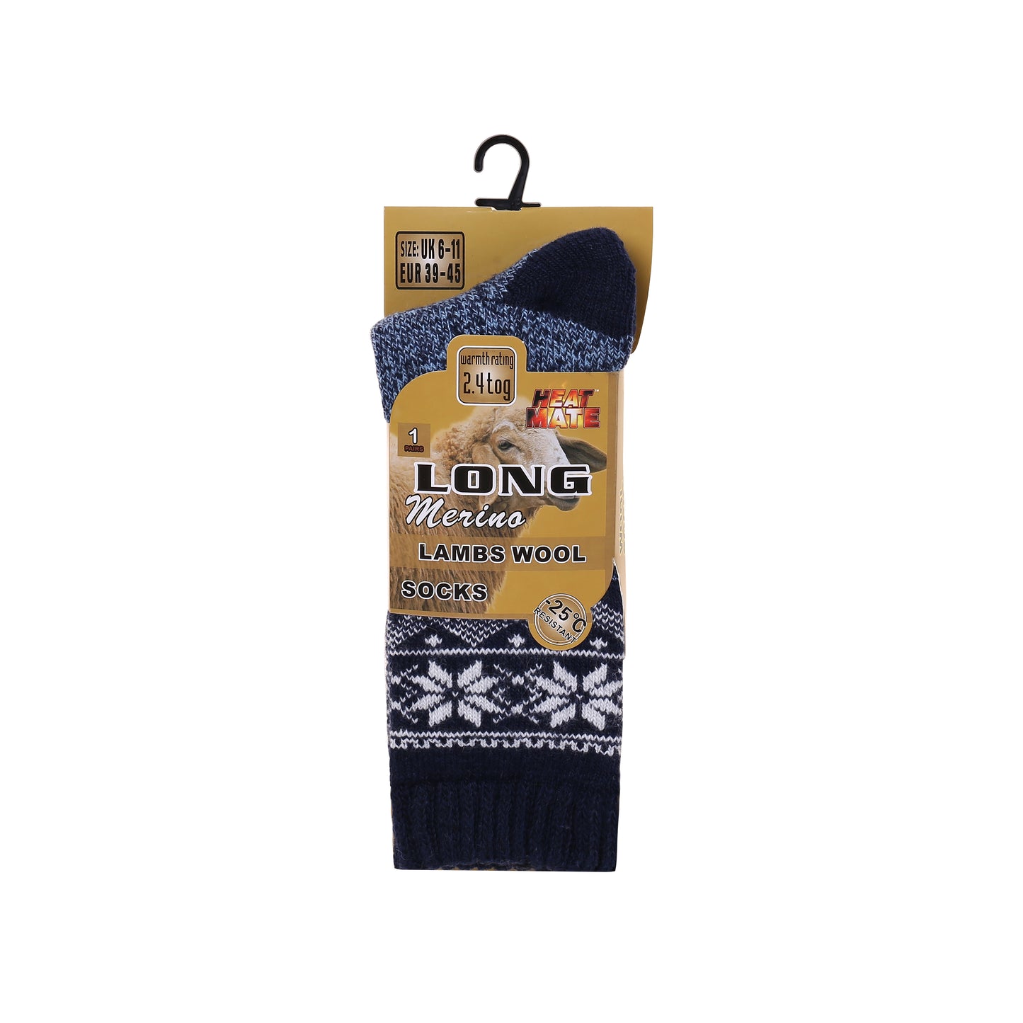 Mens Merino Lambs Wool Long Socks - Snowflake (12 Pairs)