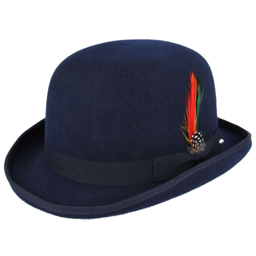 100% Wool Classic Bowler Hat - Navy Blue