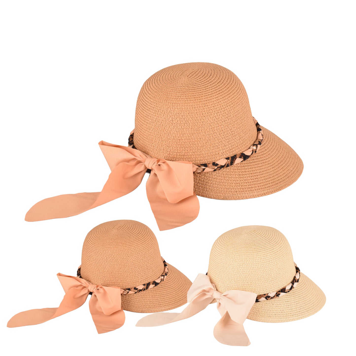 Ladies Elegant Cloche Hat with Leopard Trim & Chiffon Bow – LHT-23