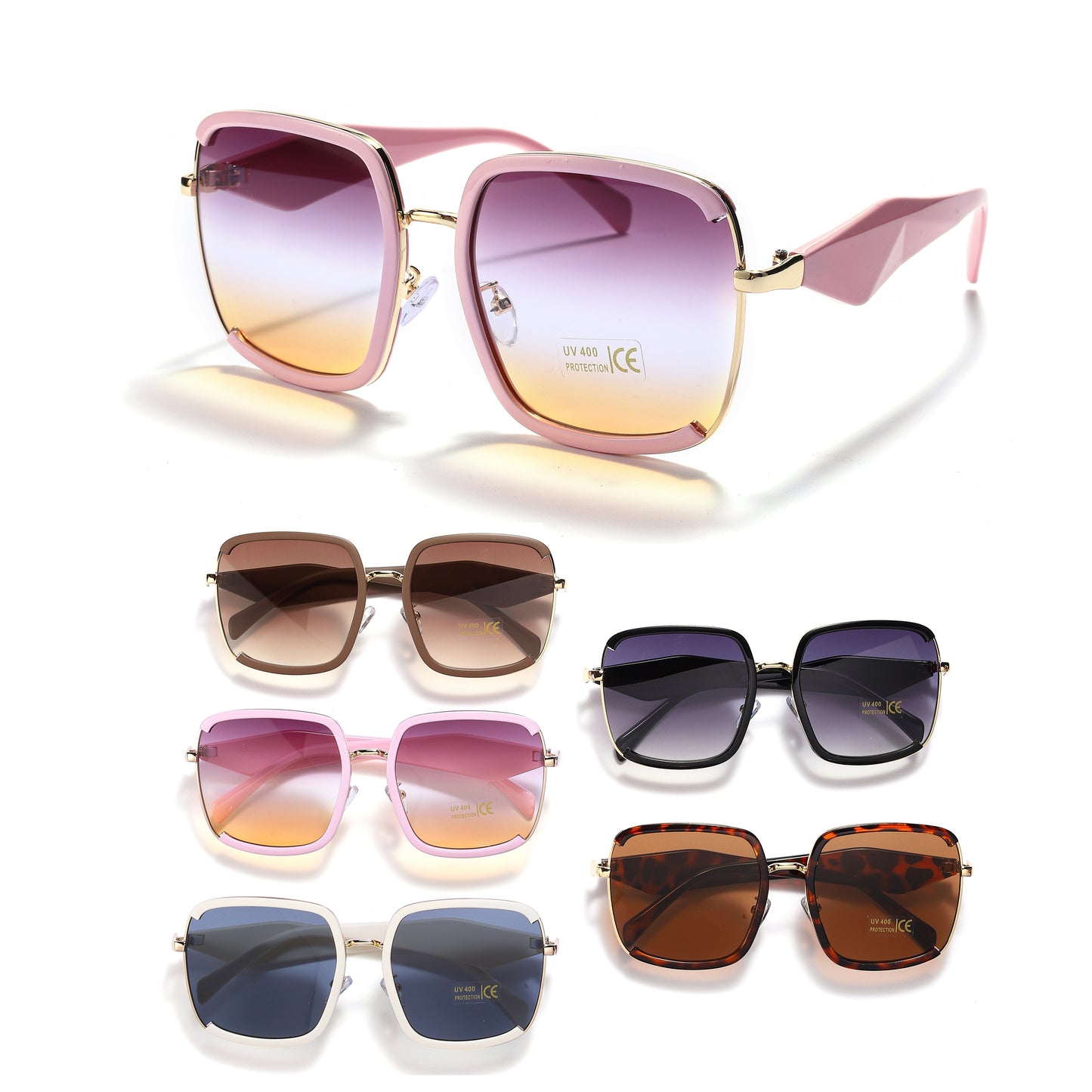 Royal Stallion Faceted Temple Oversized Sunglasses - LLSG12 (12 Units)