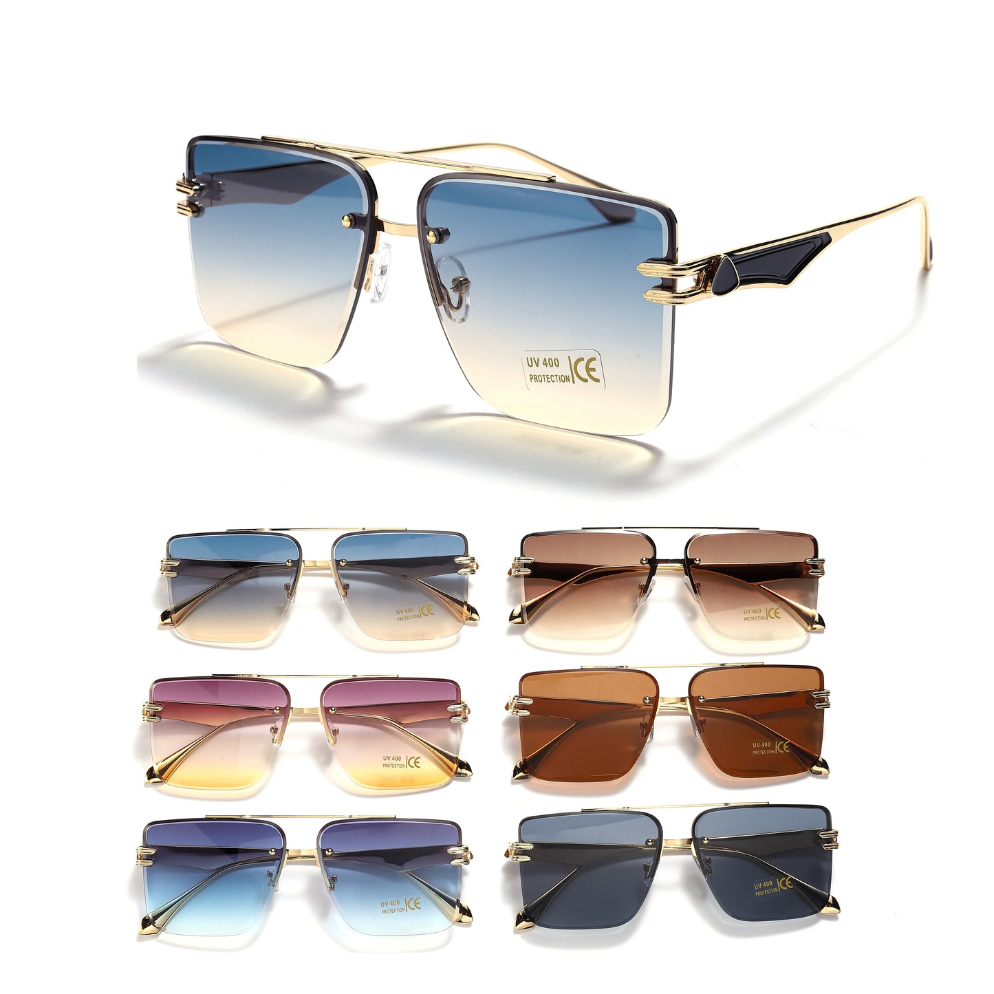 Royal Stallion Wing Detail Rimless Sunglasses - LLSG14 (12 Units)