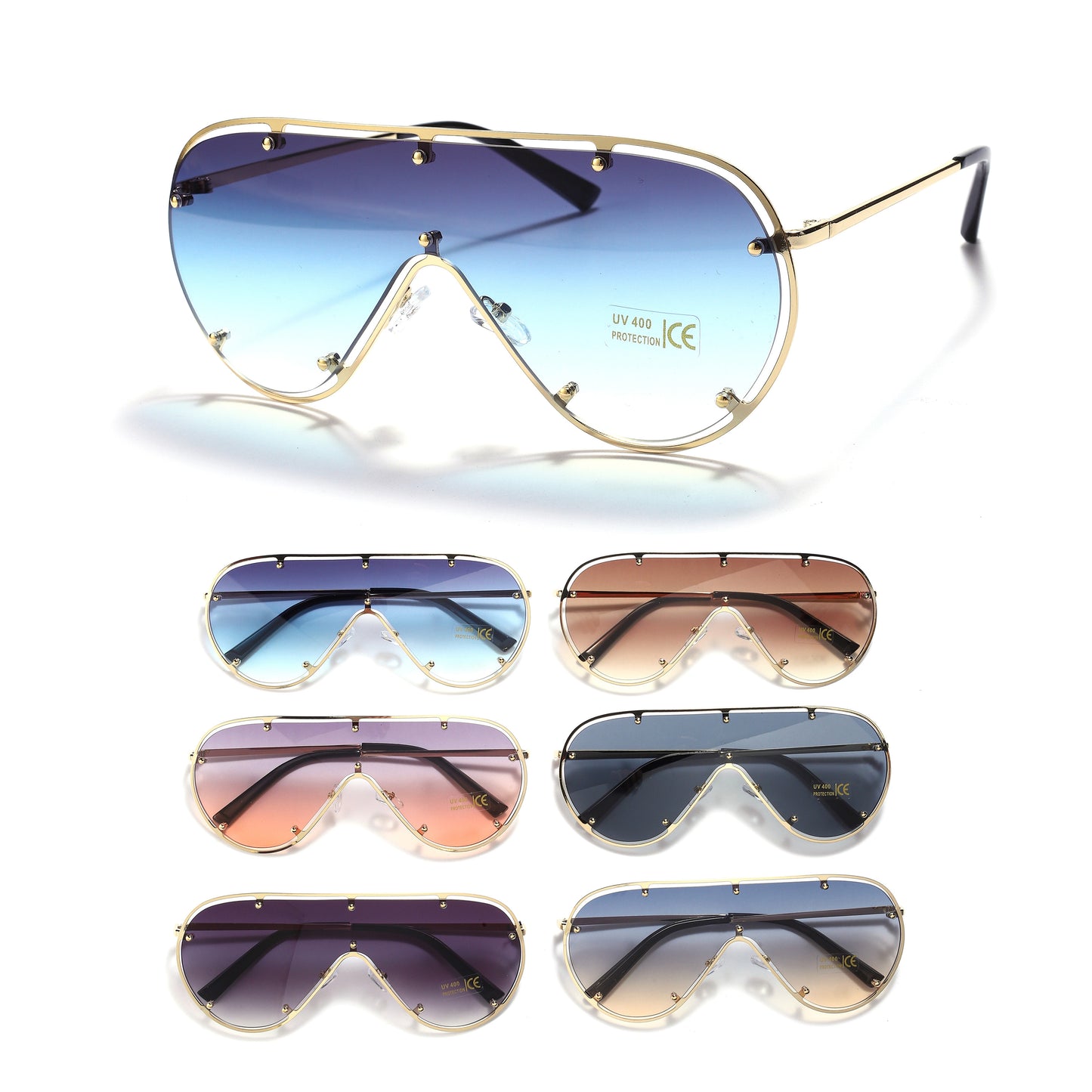 Royal Stallion Oversized Gradient Visor Sunglasses - LLSG4 (12 Units)