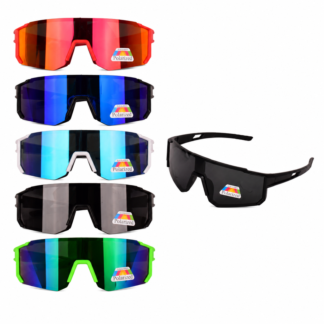 Polarized Oversized Shield Sports Sunglasses - MSG-44 (12 Units)