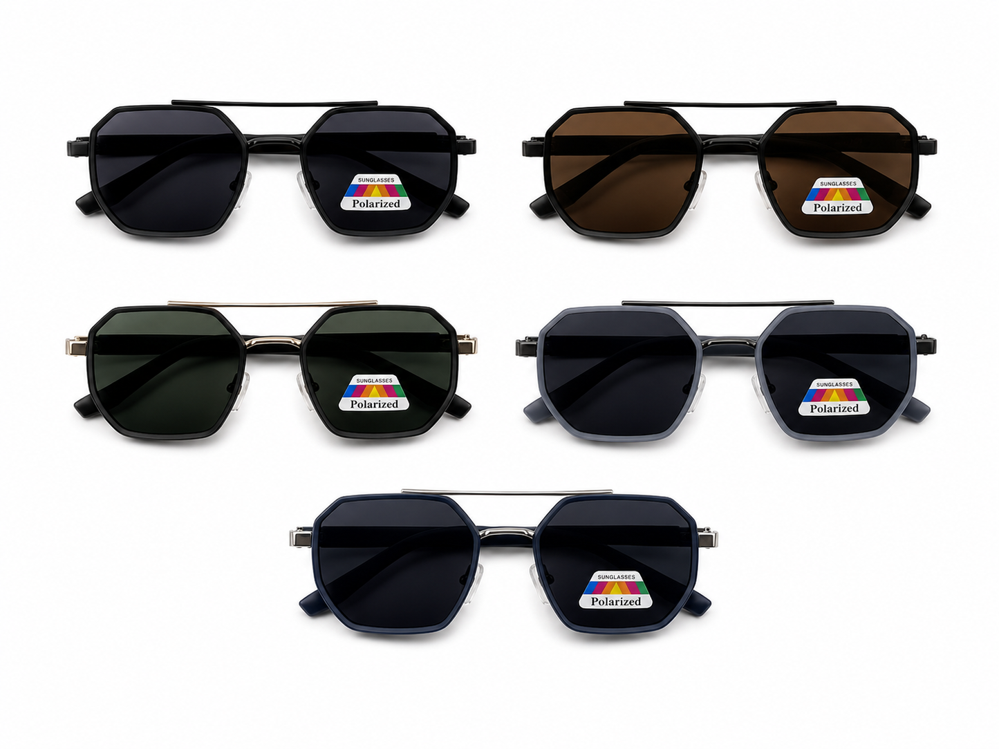Polarized Octagonal Double Bridge Sunglasses - MSG-54 (12 Units)