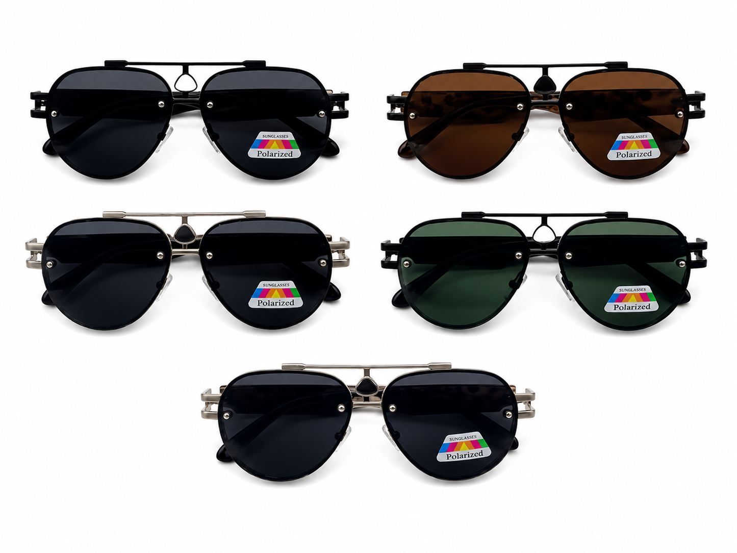 Polarized Double Bridged Aviator Sunglasses - MSG-59 (12 Units)